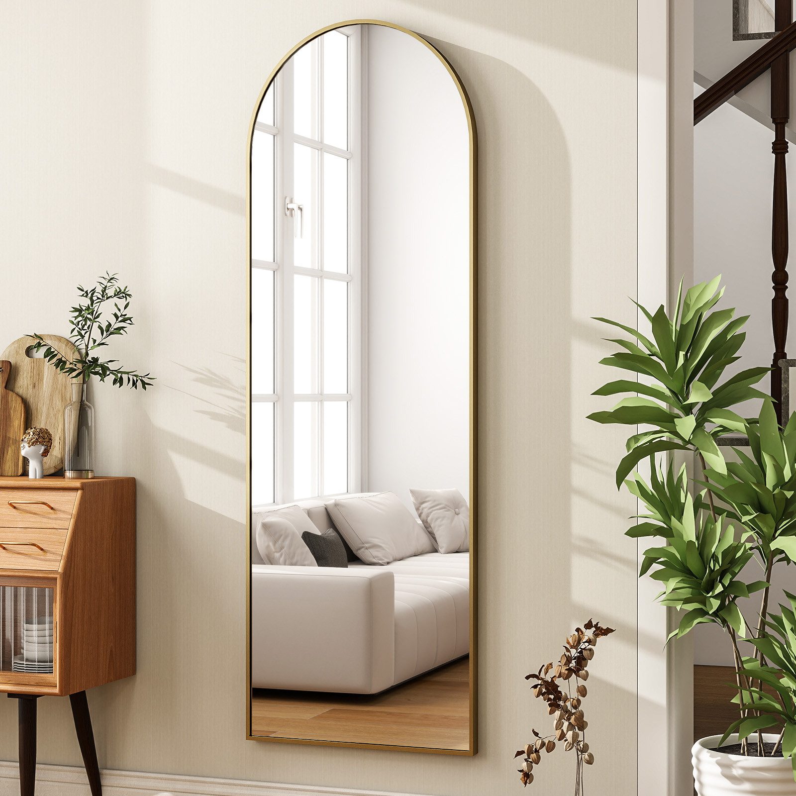 BEAUTYPEAK Ganzkörperspiegel großer Bogenspiegel (165cm*60cm, 150cm*40cm, 180cm*76cm, Halterung für Wandmontage, mit Ständer)
