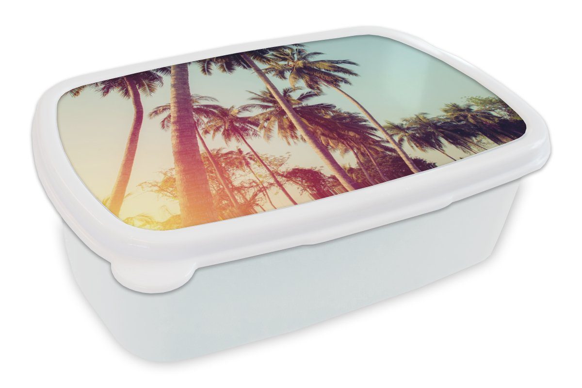 MuchoWow Lunchbox Palme - Sommer - Retro - Sonne, Kunststoff, (2-tlg), Brotbox für Kinder und Erwachsene, Brotdose, für Jungs und Mädchen weiß