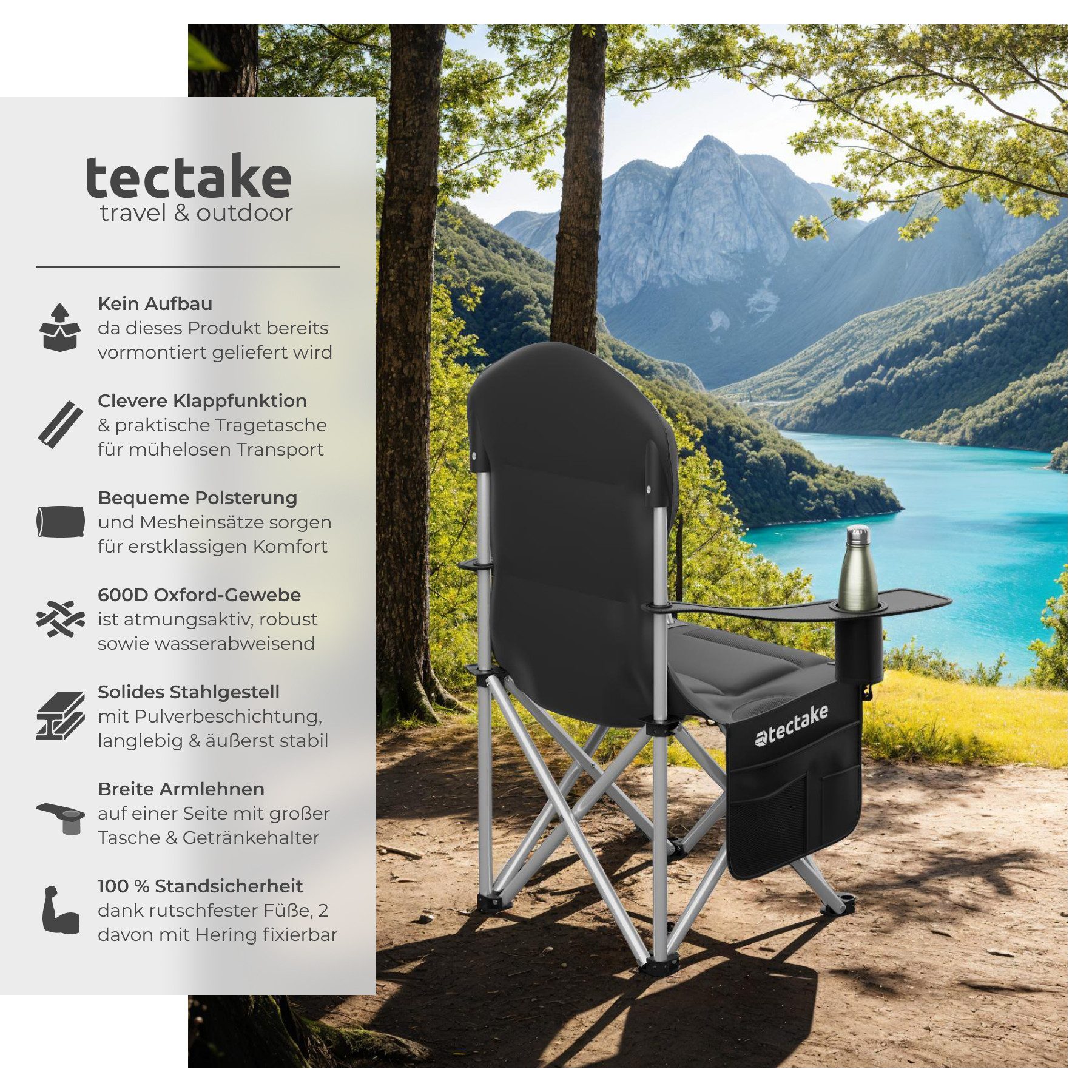 tectake Campingstuhl Gepolsterter Campingstuhl (Set, 1 günstig online kaufen