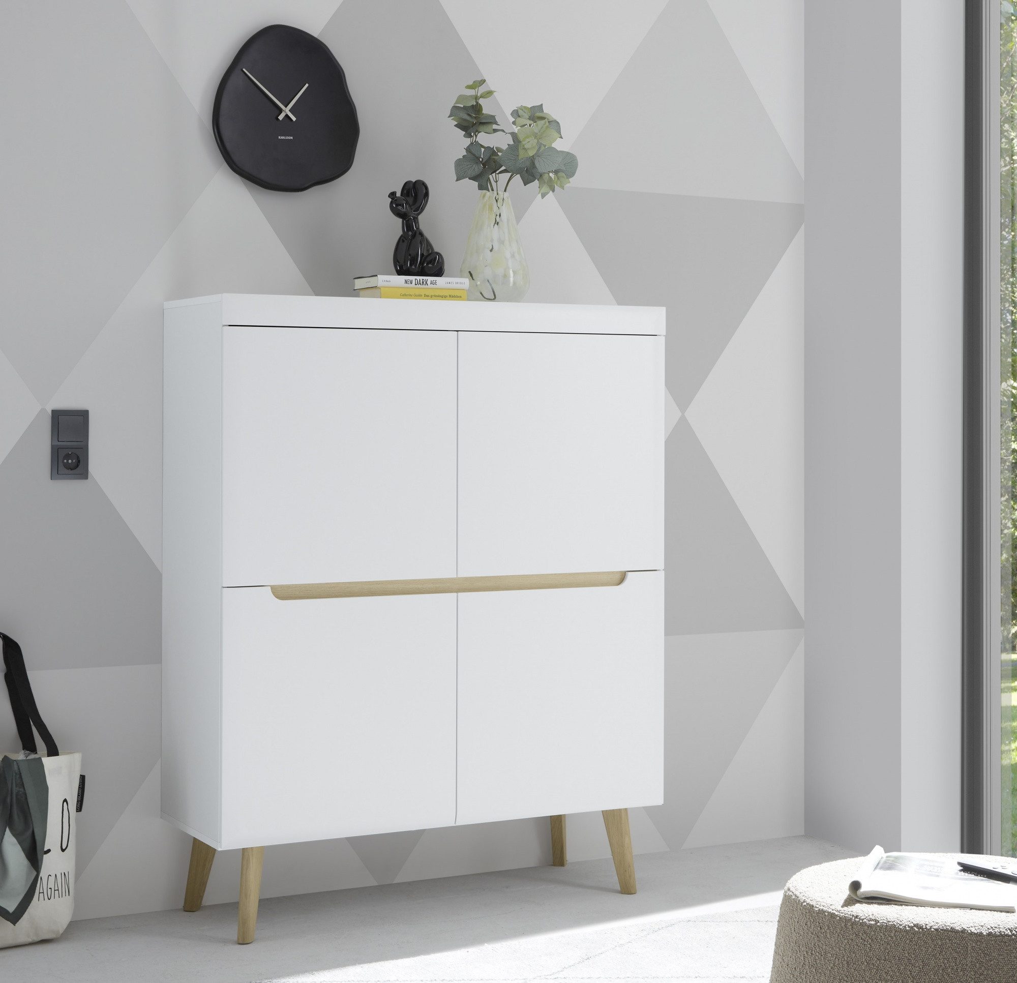 Beauty.Scouts Highboard "Lumira" - Scandi Oak Dekor & Weiß Melamin/Matt, 107/ 134/ 40