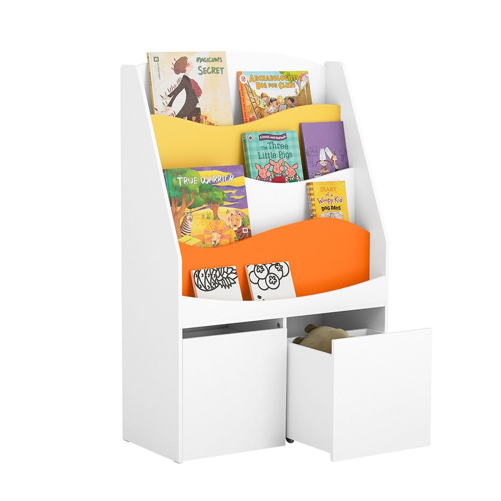 SoBuy Bücherregal KMB65, mit 2 herausnehmbaren Spielzeugtruhen mit Rollen  Kinderregal | Bücherschränke
