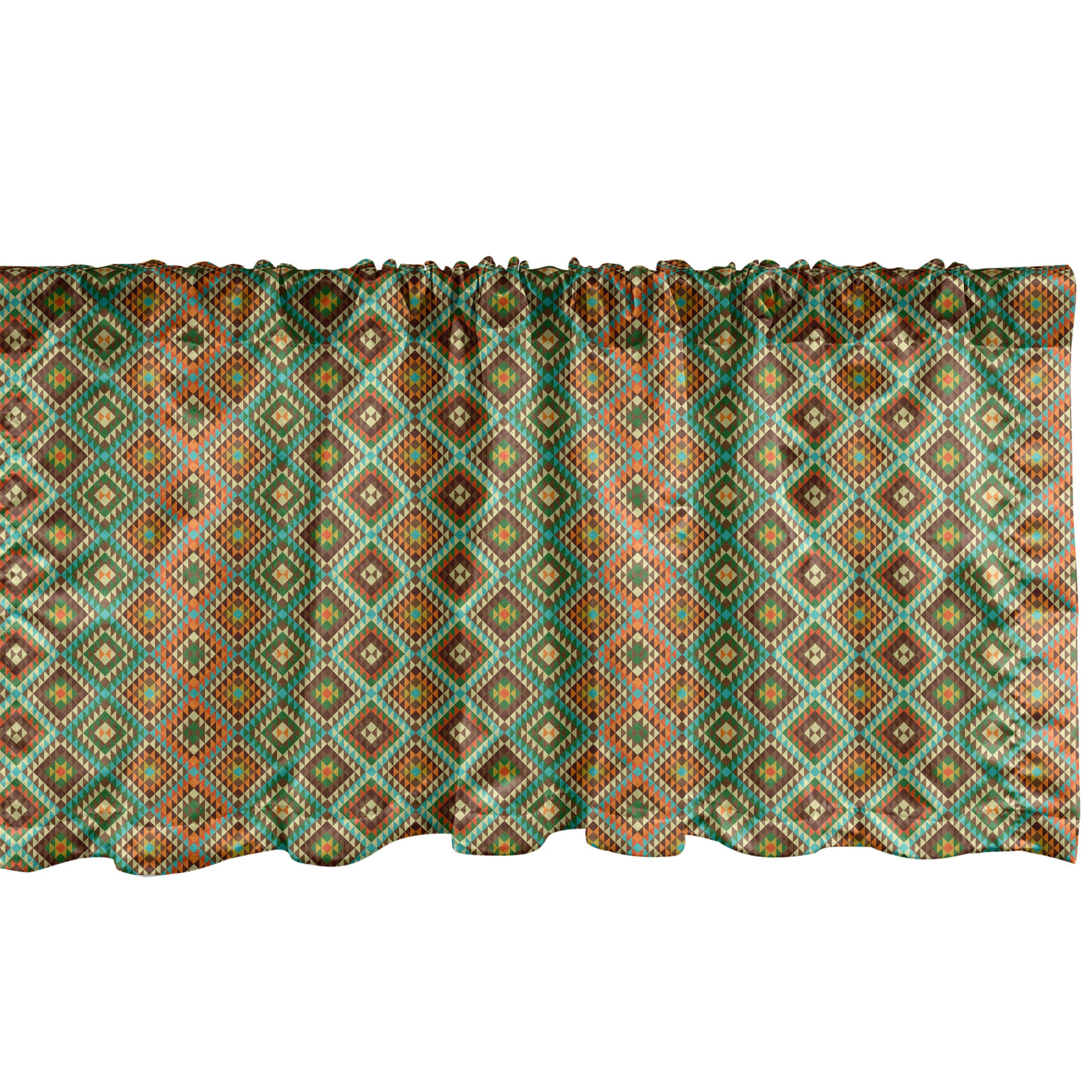 Scheibengardine Vorhang Volant für Küche Schlafzimmer Dekor mit Stangentasche, Abakuhaus, Microfaser, Ethnisch Mosaik Folkloric Ethnic