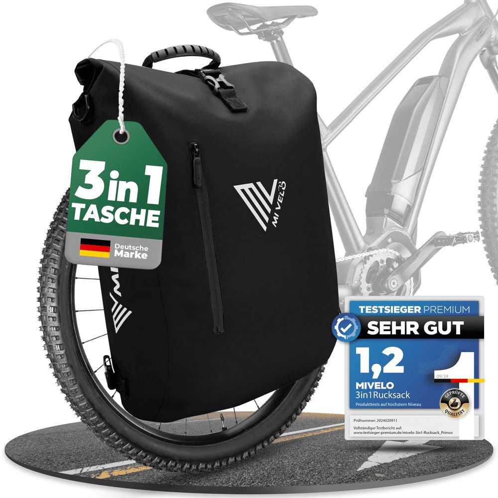 MIVELO Fahrradtasche 3in1 Gepäckträgertasche, Rucksack für Fahrrad Gepäckträger wasserdicht, 20L Volumen