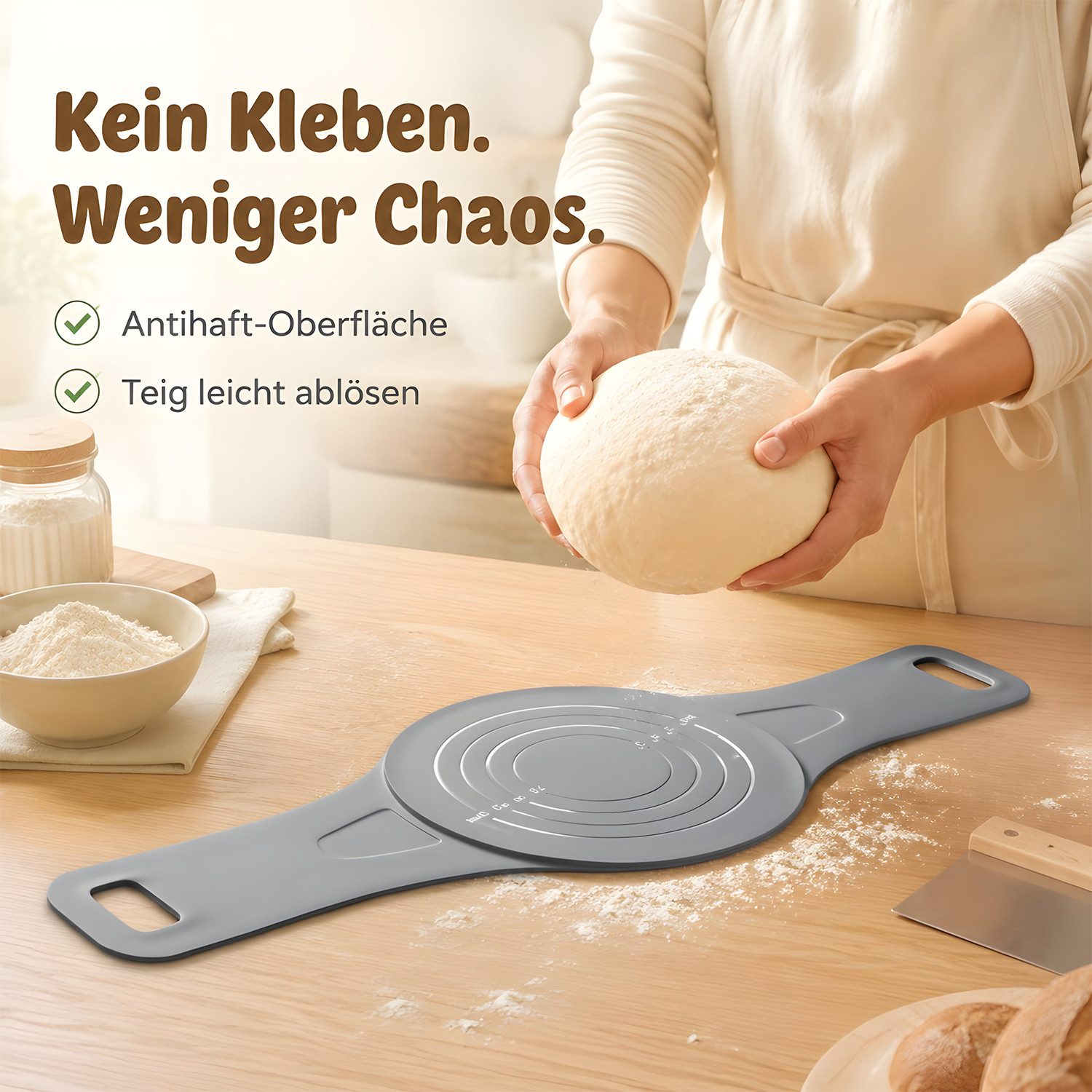 SURFOU Backmatte 2er Set Silikon Brotschlinge für Sauerteig Wiederverwendbare, (Brotbackmatte, Teighebe Zubehör für Gusseisen Bräter, Brotback Zubehör), mit Gri – Bild 4 von 5