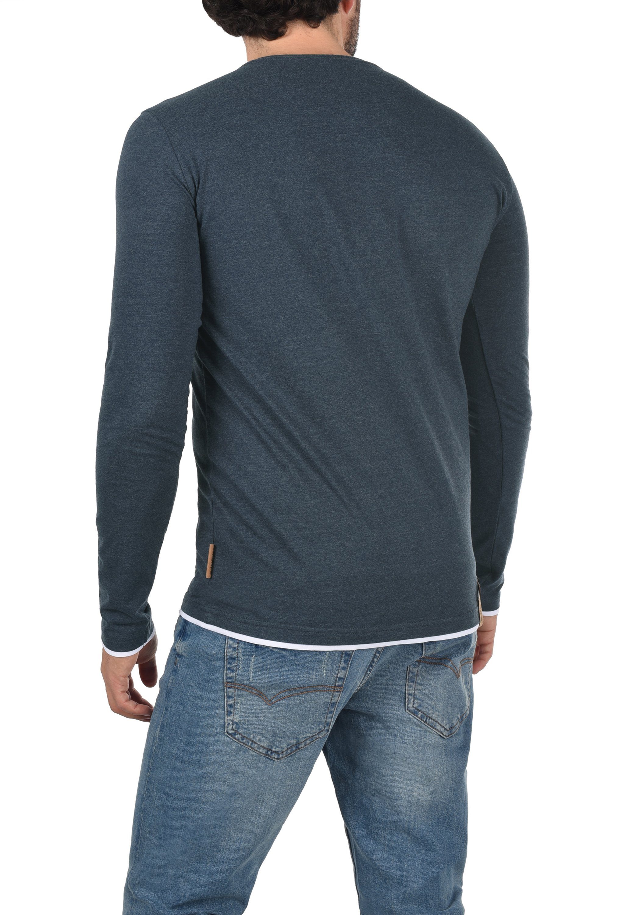 Navy mit Indicode Rundhalsshirt (420) Mix IDGifford Longsleeve Knopfleiste