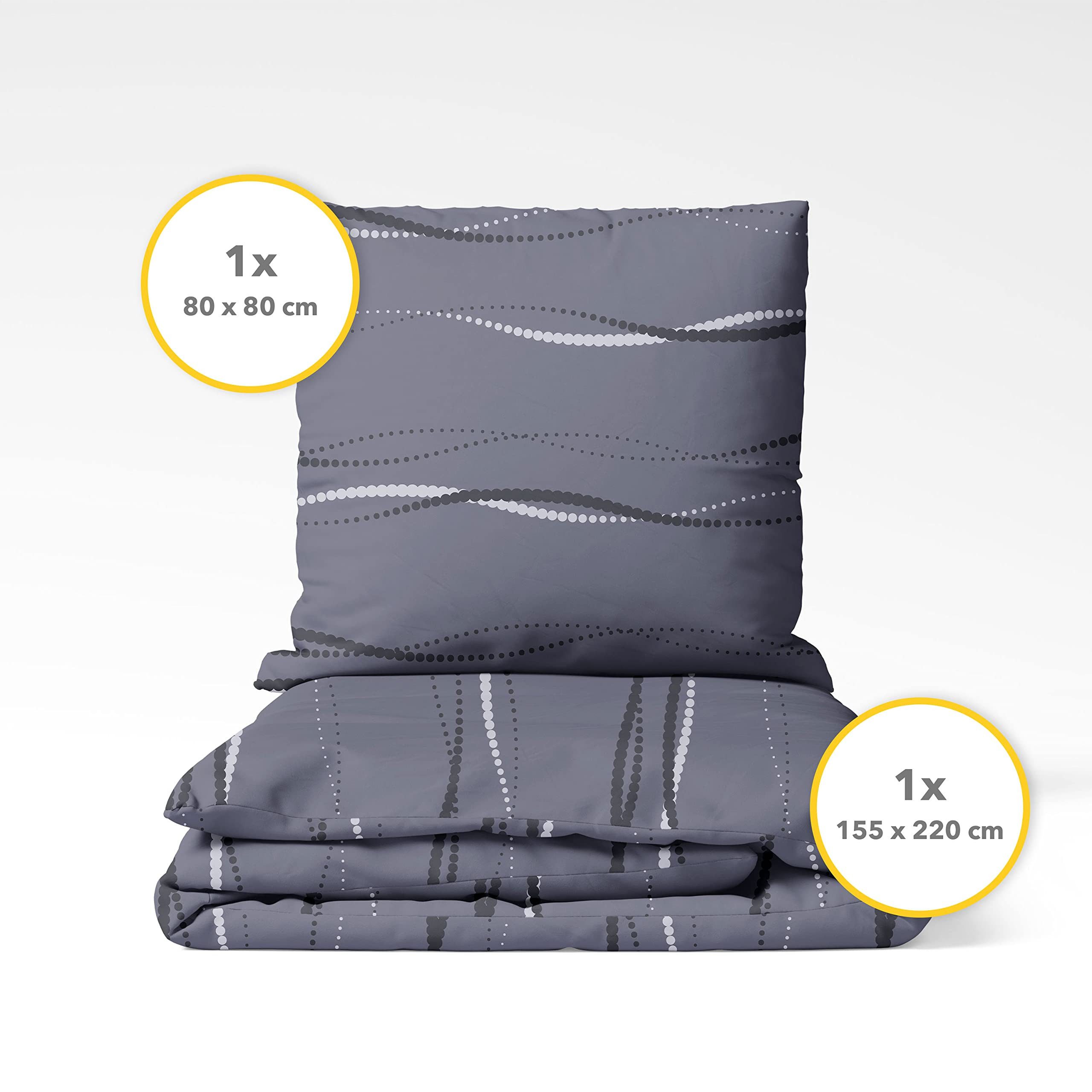 Träumschön Bettwäsche Premium Biber Bettwäsche 135x200 oder 155x220 cm, Anthrazit, Biber, 2 teilig, mit Reißverschluss, 100% Baumwolle, kuschelig warm im Winter – Bild 3 von 5