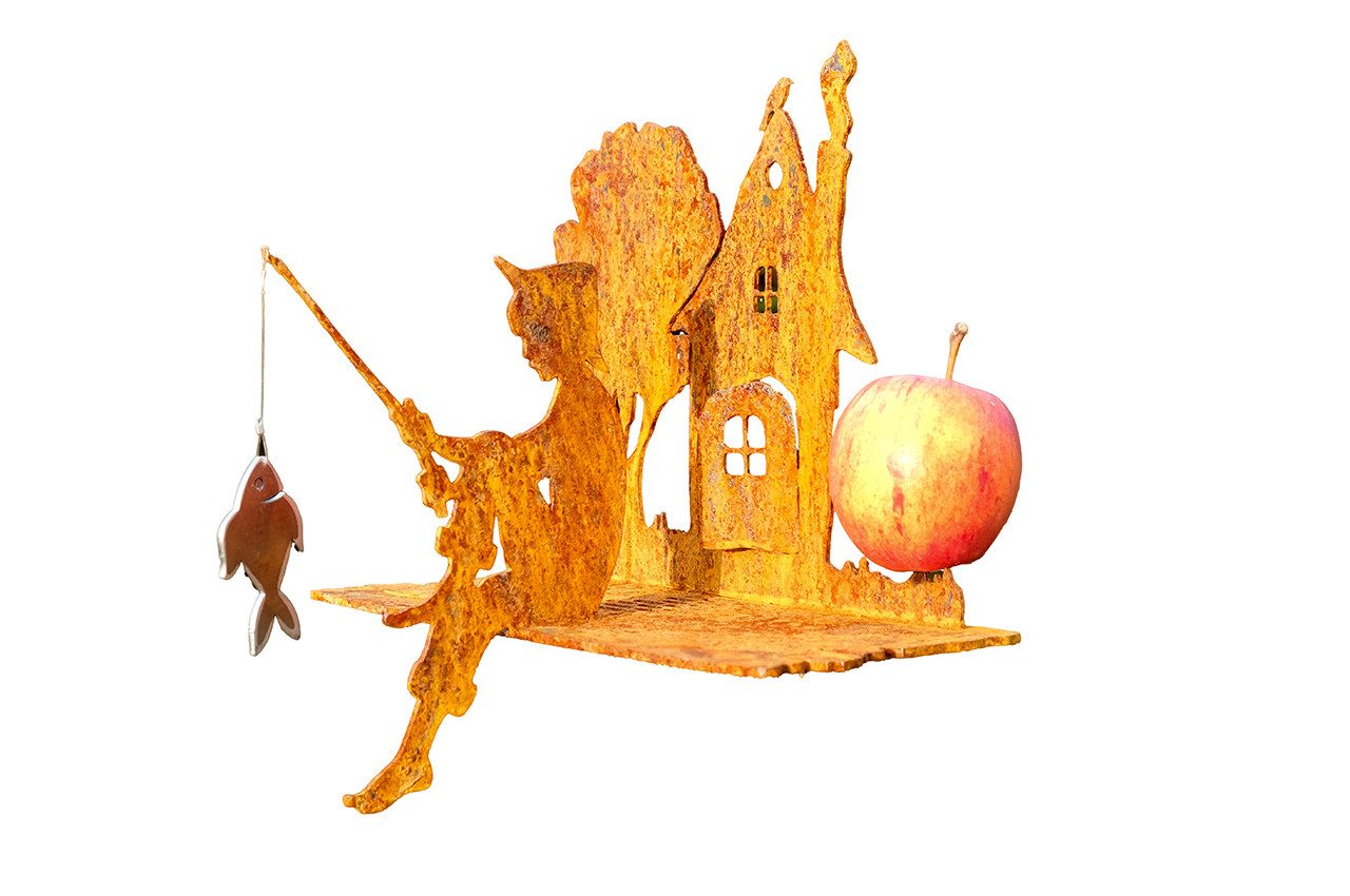 ILLUMINO Gartenfigur Миниатюрные фигурки Angler mit Haus Sitzenbleiber Gartendeko Rost, (1 St)