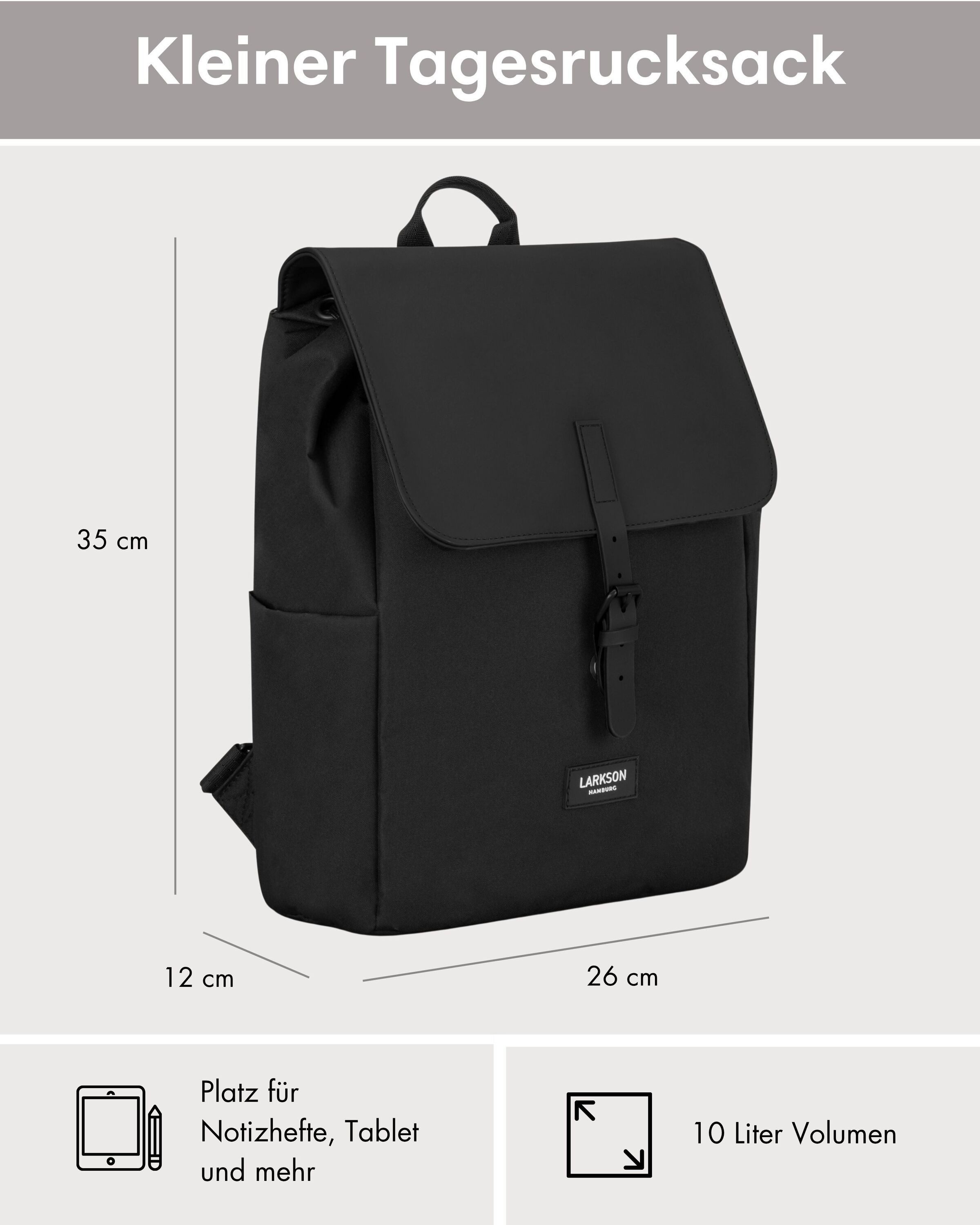 LARKSON Cityrucksack Ida Laptop Rucksack Damen Herren Klein Elegant (1-tlg), Anti Diebstahl Seitentasche, Laptopfach, Wasserabweisend