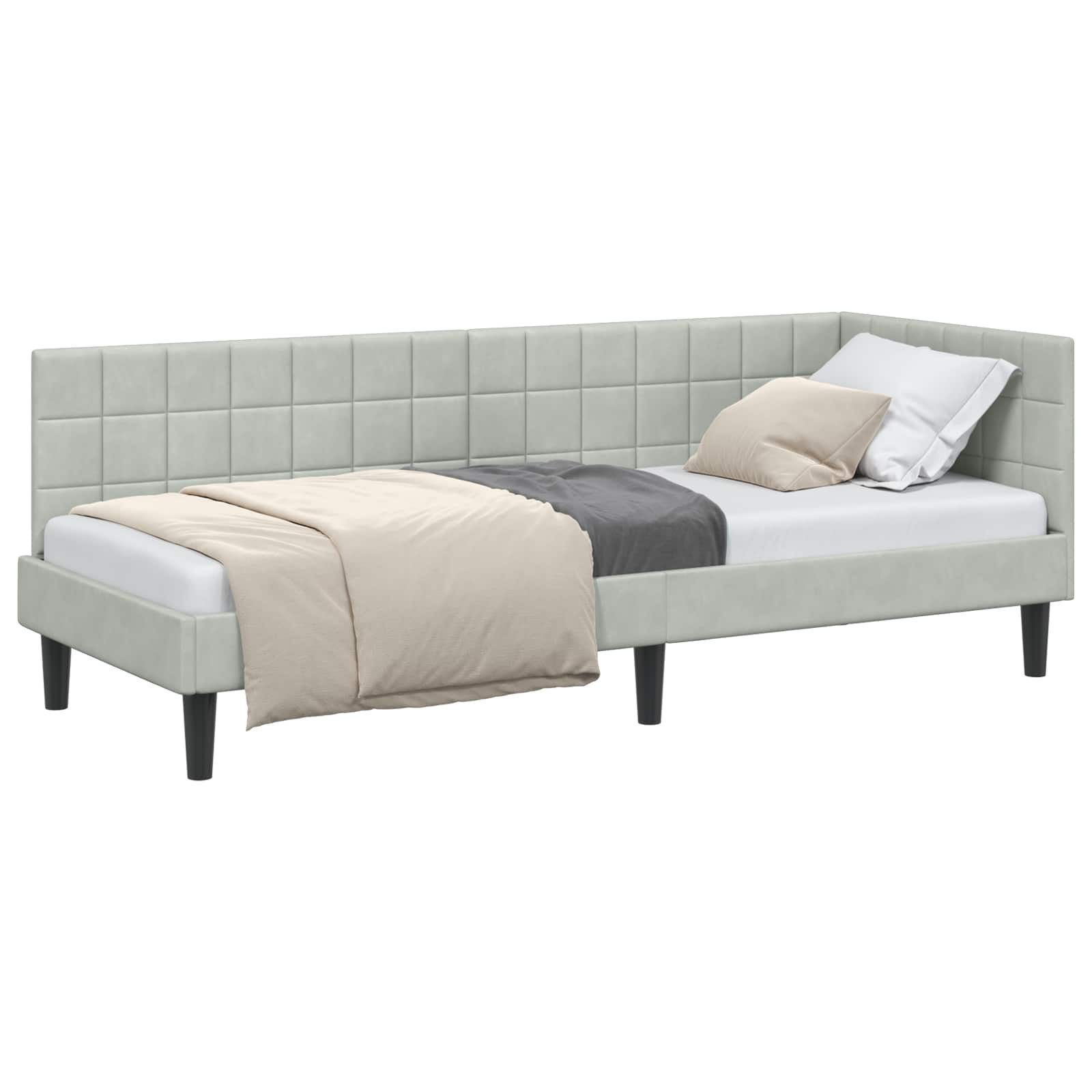 vidaXL Bett Eckbettgestell mit Kopfteil Hellgrau 80 cm x 200 cm Samt (1-tlg)