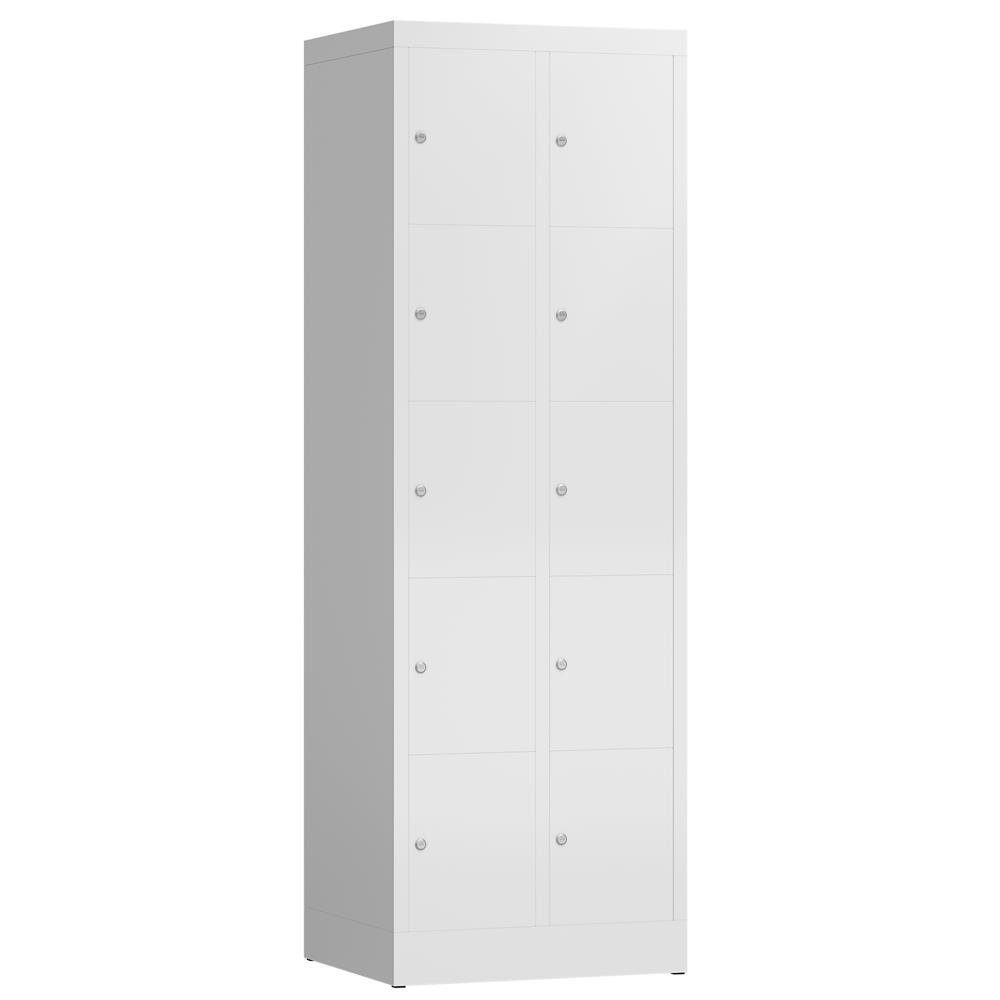 Steelboxx Fächerschrank ClassiX Schließfachschrank, 2 Abteile à 5 Fächer, 1800 x 590 x 500 mm (1-St) Komplett verschweißt und montiert - keine Montage erforderlich Korpus: RAL 9003 Signalweiß/ Türen: RAL 9003 Signalweiß | Weiß