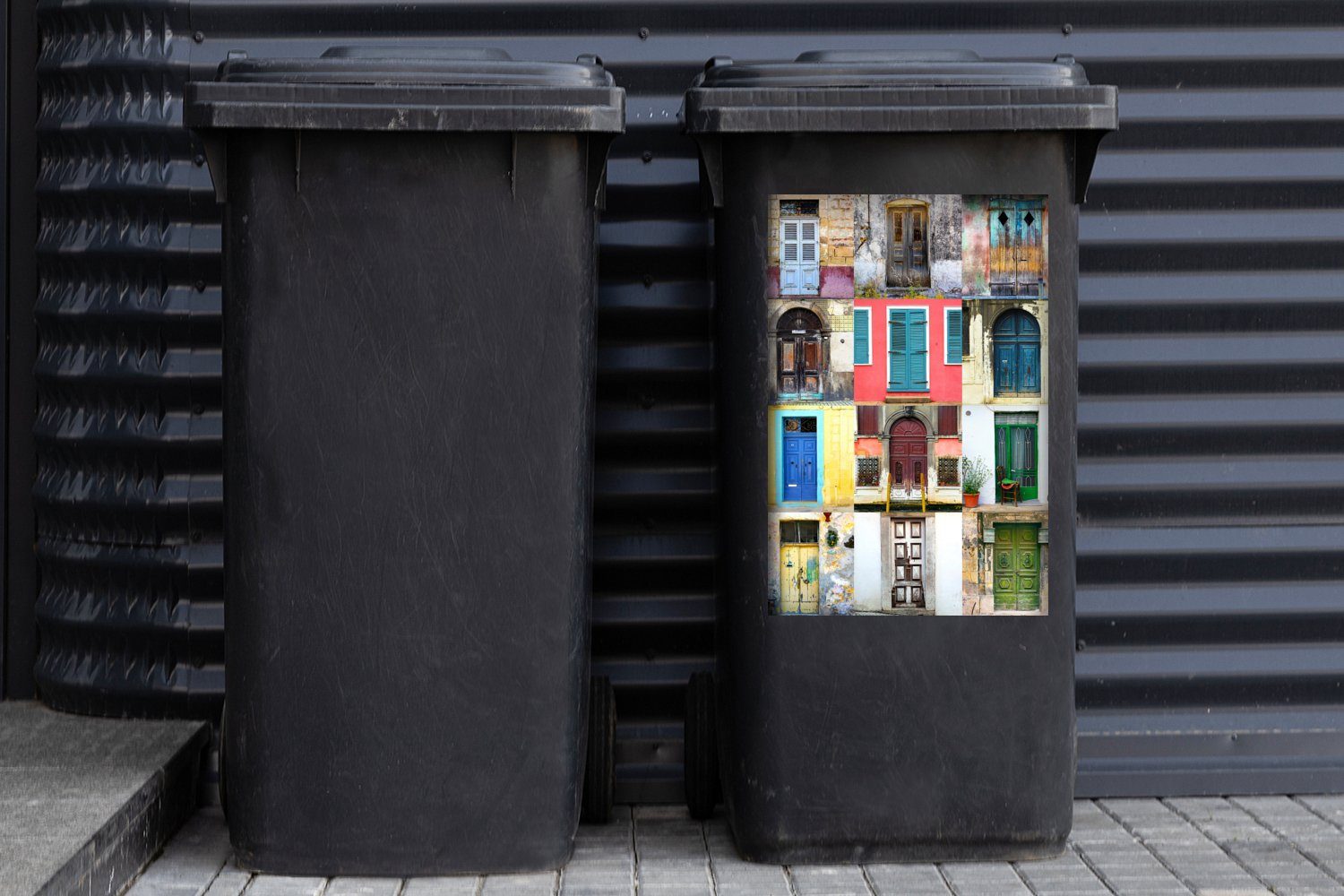 Collage - Architektur Mülleimer-aufkleber, Regenbogen MuchoWow - Mülltonne, Wandsticker (1 St), Sticker, Abfalbehälter - Container, Türen