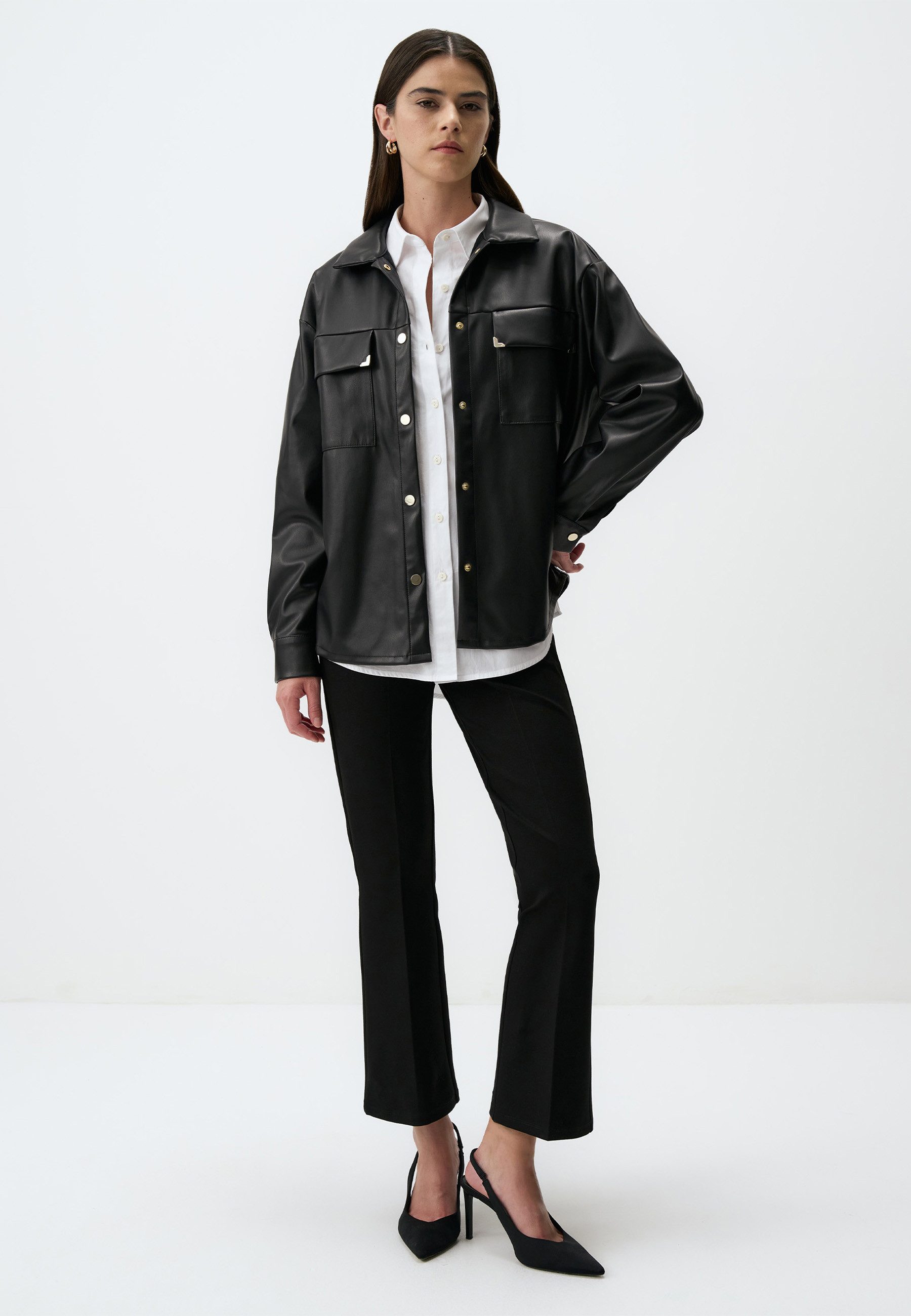 Jimmy Key Hemdbluse Schwarz Kunstleder Overshirt günstig online kaufen