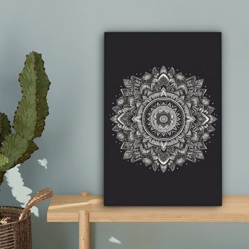 OneMillionCanvasses® Leinwandbild Mandala - Schwarz und weiß - Blumen - Böhmisch - Natur, (1 St), Leinwandbild fertig bespannt inkl. Zackenaufhänger, Gemälde, 20x30 cm
