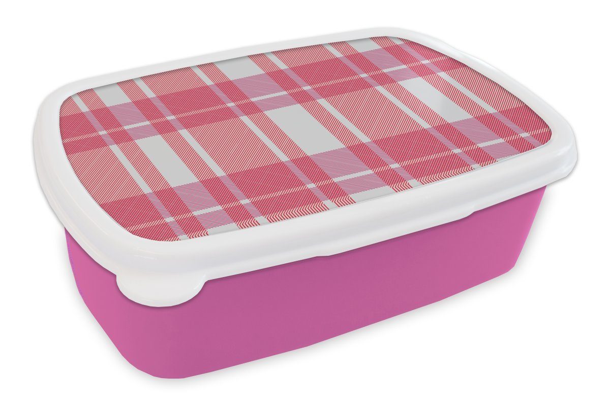 MuchoWow Lunchbox Kariert - Rosa - Muster, Kunststoff, (2-tlg), Brotbox für Erwachsene, Brotdose Kinder, Snackbox, Mädchen, Kunststoff | Lunchboxen