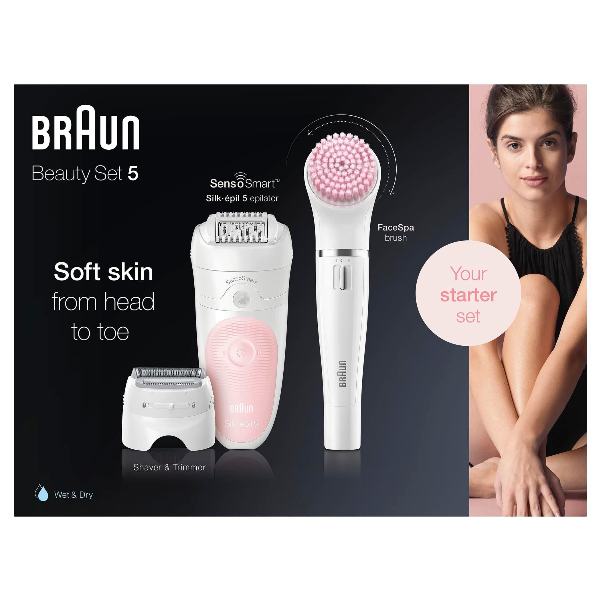 Braun Epilierer Silk-épil Deluxe Beauty-Set Wet&Dry Kabellose St., 6-in-1 für Aufsätze: 5-895, Haarentfernung Körper 4 Epilierer Gesicht &