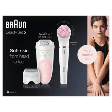 Braun Epilierer Silk-épil Deluxe Beauty-Set 5-895, Aufsätze: 4 St., Kabellose Wet&Dry Haarentfernung 6-in-1 Epilierer für Gesicht & Körper