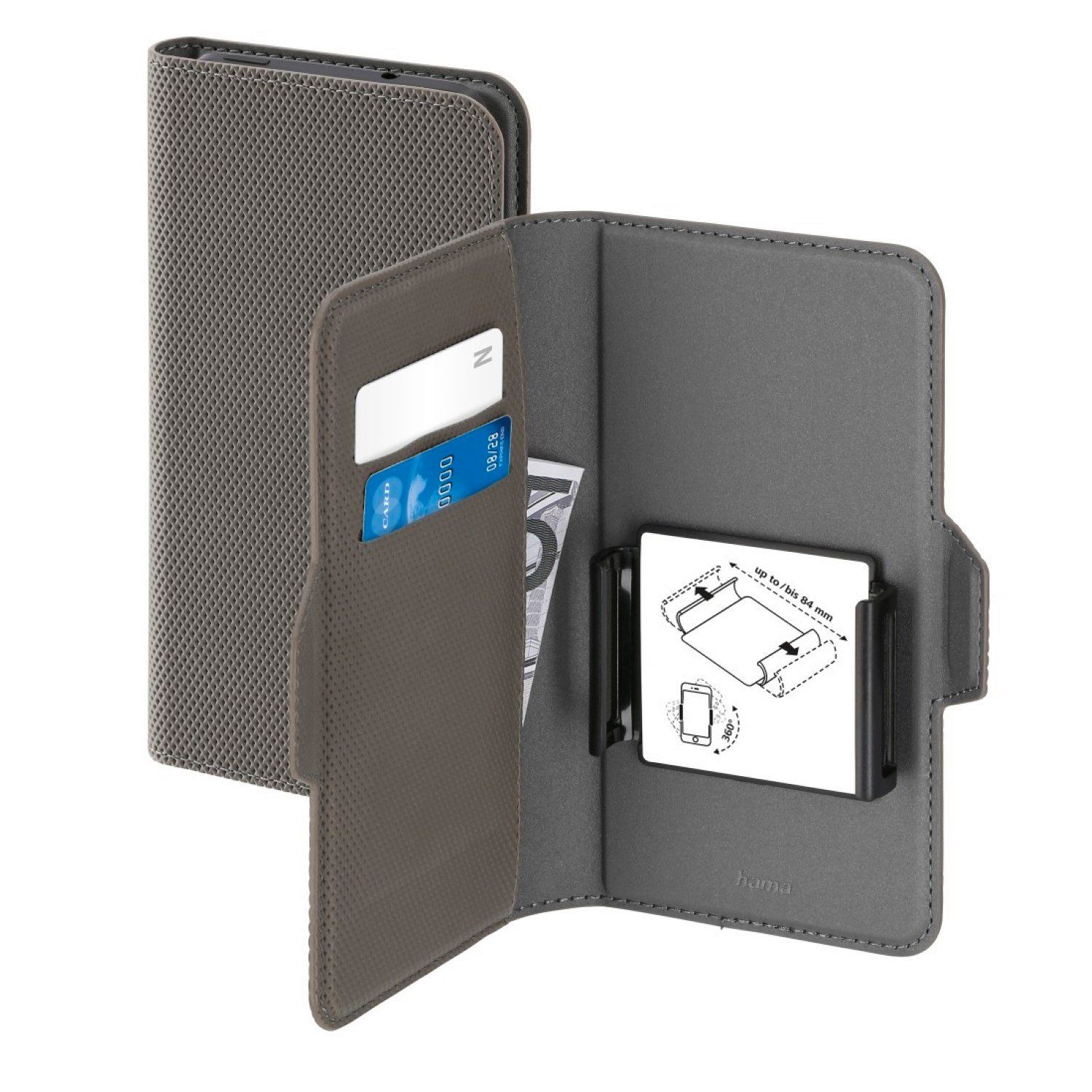 Hama Handyhülle Universal Booklet 4,7" bis 5,1" Klapp-Tasche Grau, Schutz-Hülle Case Bag Book-Cover Etui Kartenfach Magnet-Verschluss