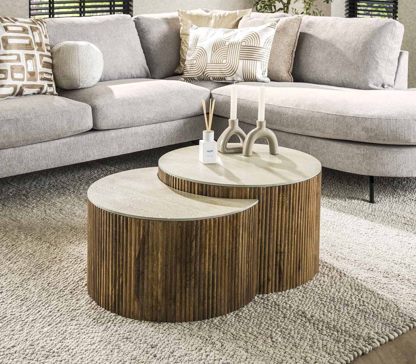 LEVEN Lifestyle Couchtisch 2´er Set Couchtisch rund ZEN STONE Travertin nat günstig online kaufen