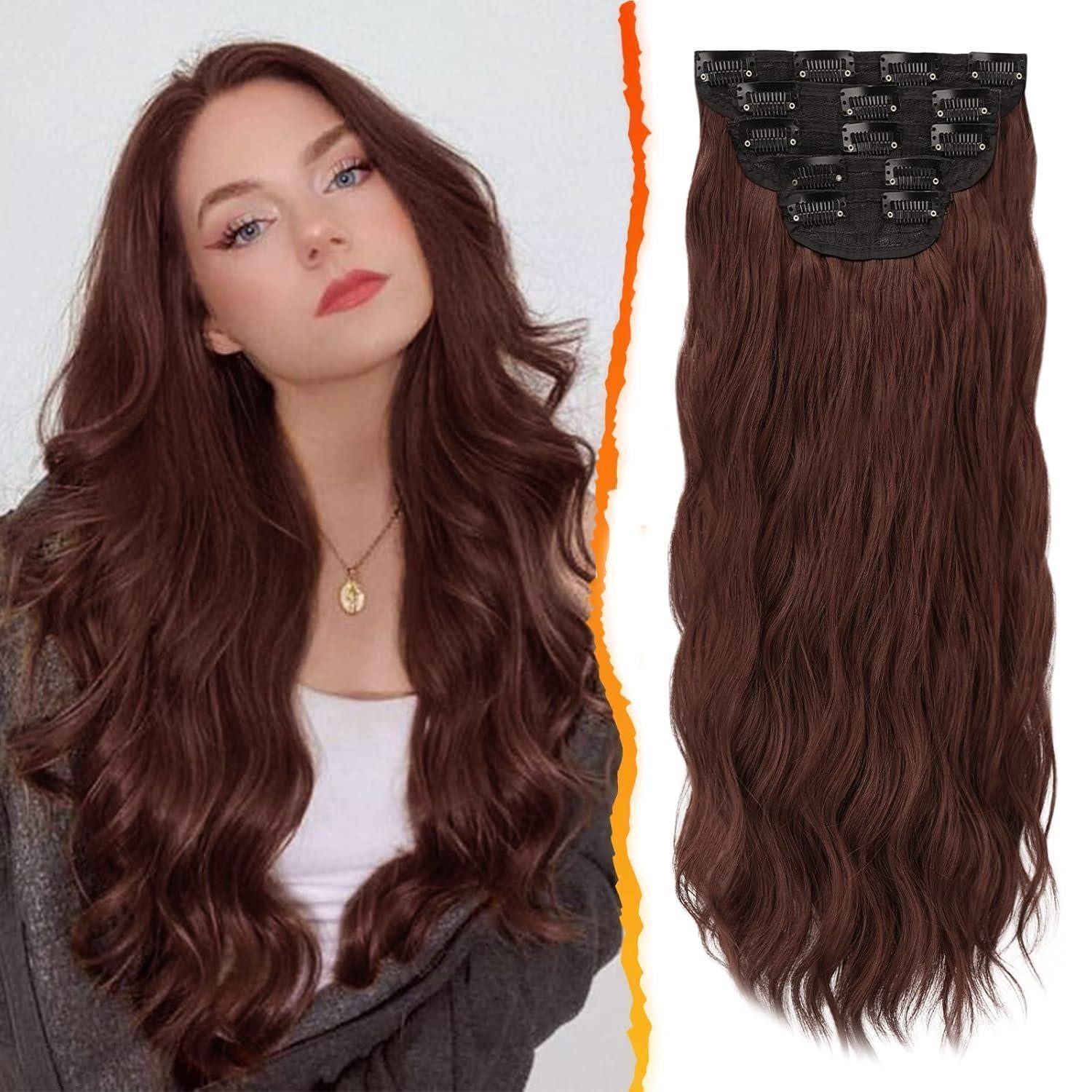 LuxusKollektion Kunsthaar-Extension Clip in Haarverlängerungen 5-teilig, Wellig, 50 cm Kupfer-Kastanie