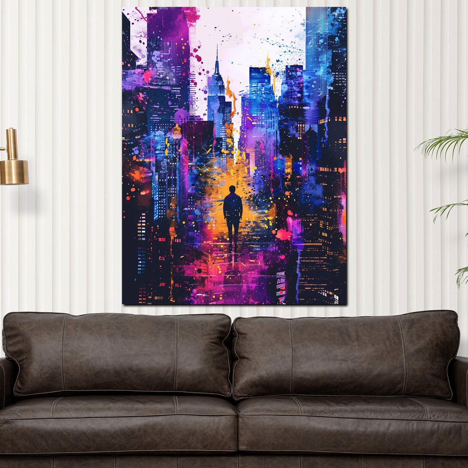 Artedinoi Leinwandbild New York Skyline Figur violett Modern Leinwandbild Wandbild XXL, New Yorker Skyline, bunt