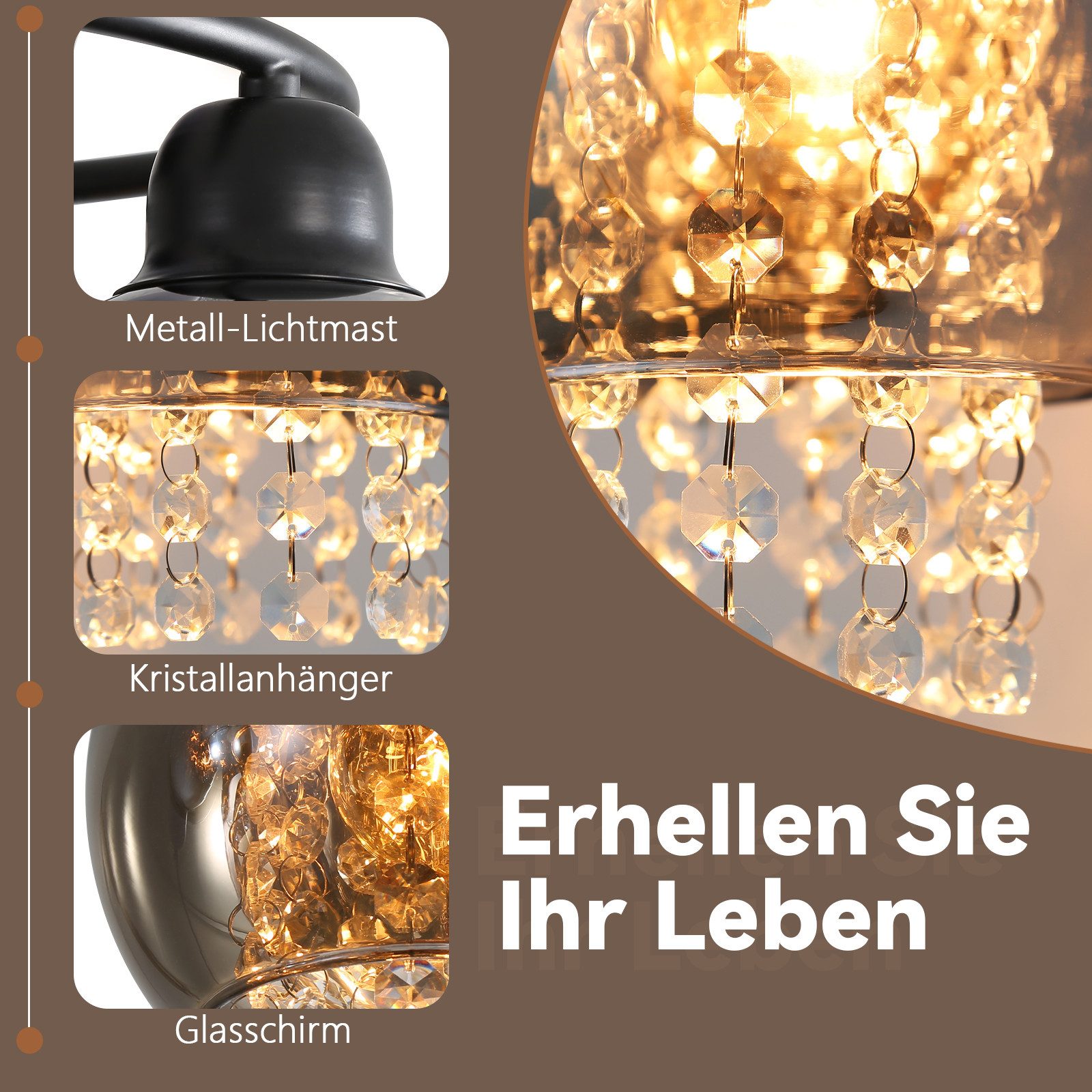 ZMH Deckenleuchte Whonzimmer 1/3 Flammig Rauchgrau Modern Glas E27 Schlafzi günstig online kaufen