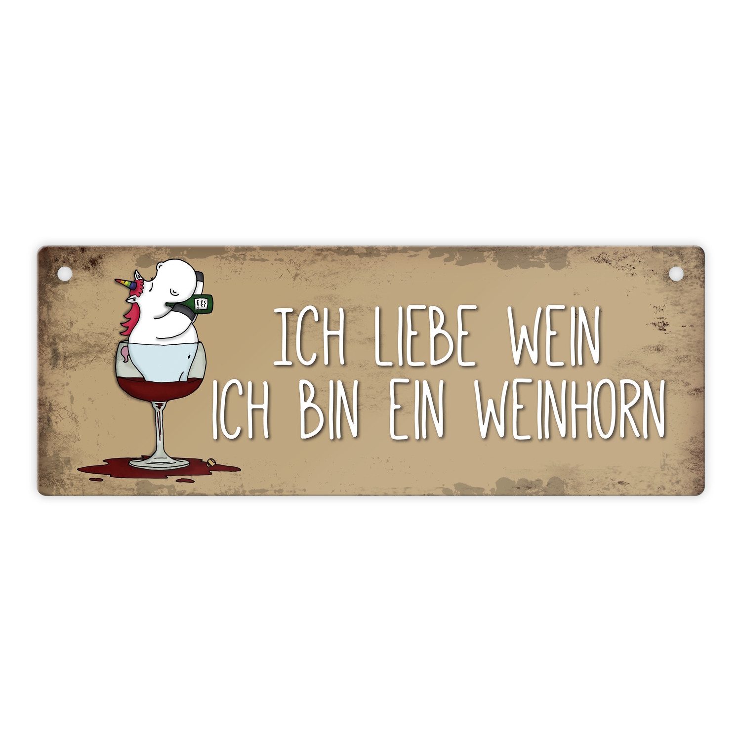 speecheese Metallschild Honeycorns Metallschild mit Einhorn Motiv und Spruch: Ich liebe Wein