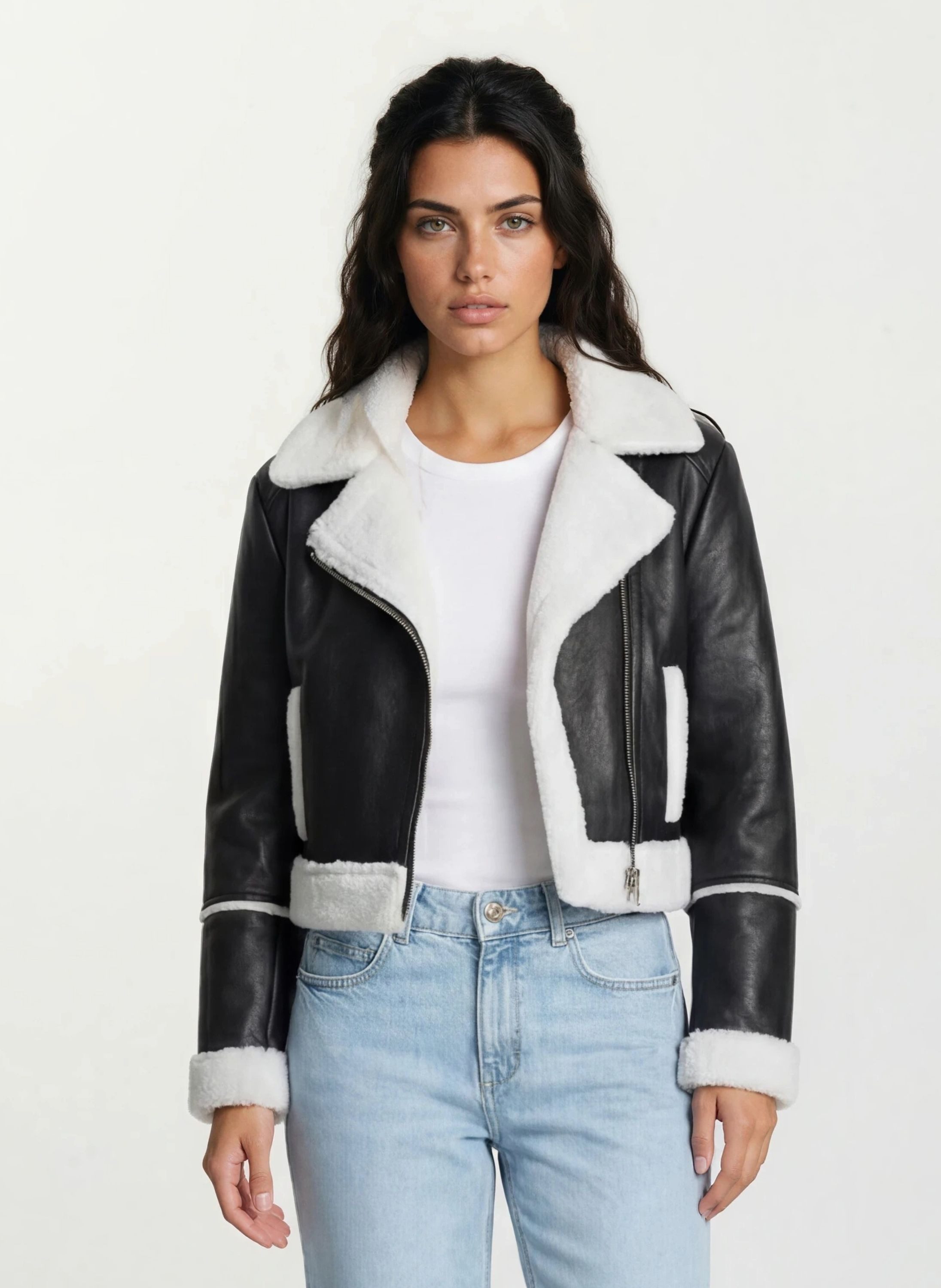 trueprodigy Lederjacke Tristin Pilotenjacke mit Reißverschluss und Felleinsatz