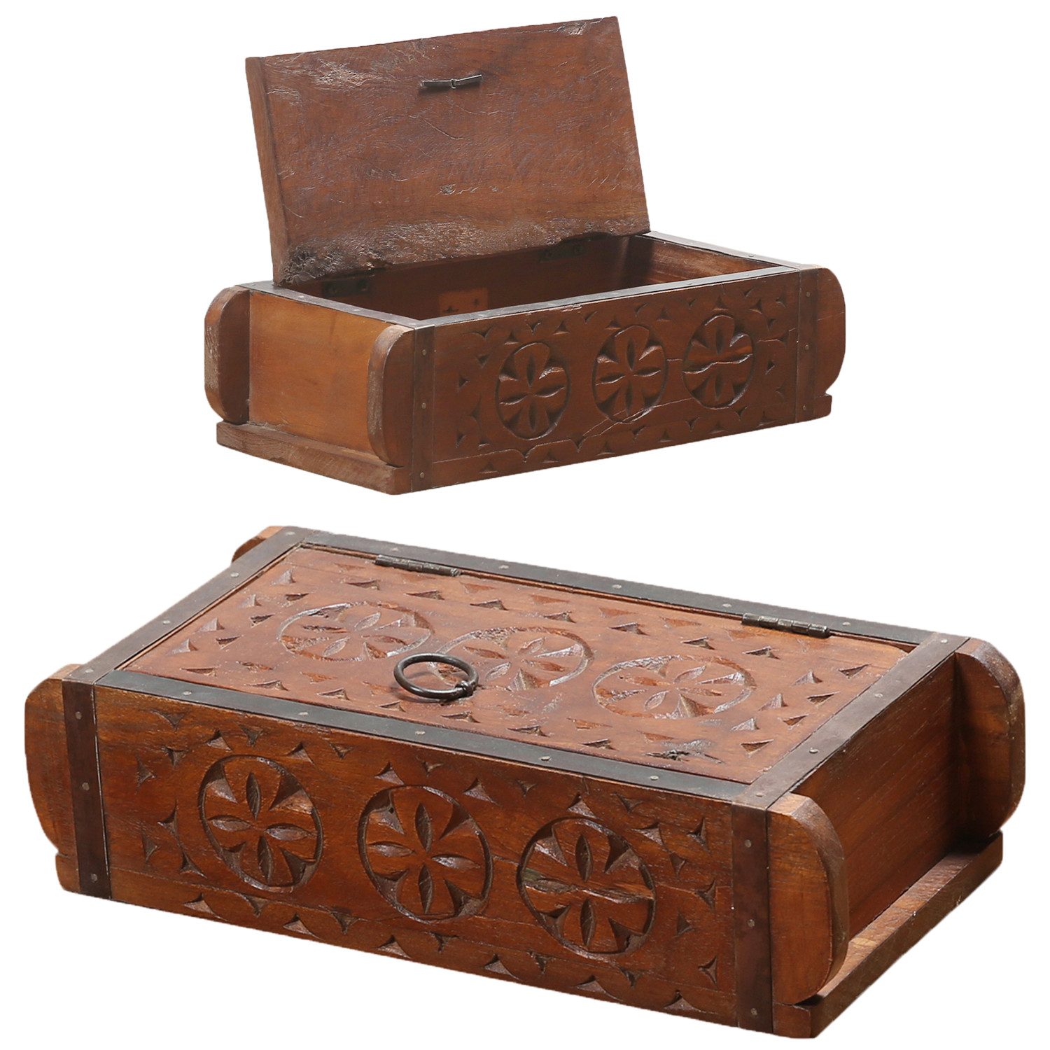 Marrakesch Orient & Mediterran Interior Schmuckkasten Aufbewahrungsbox mit Deckel Holz Manbar 32cm Vintage Schmuckkästchen, Geschnitzt