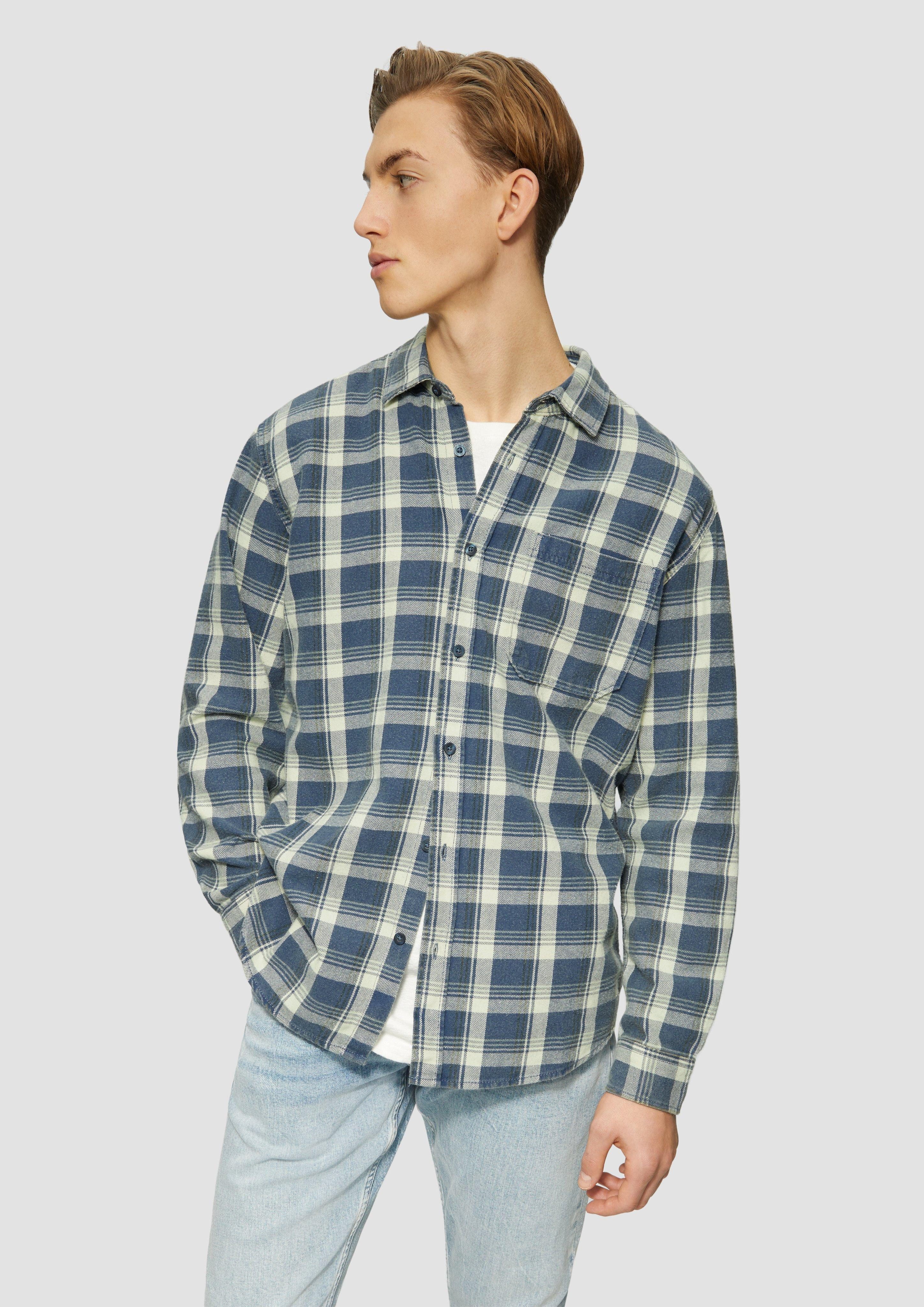 Langarmhemd Regular Fit: Gewaschenes Flanell-Hemd mit Karo-Muster