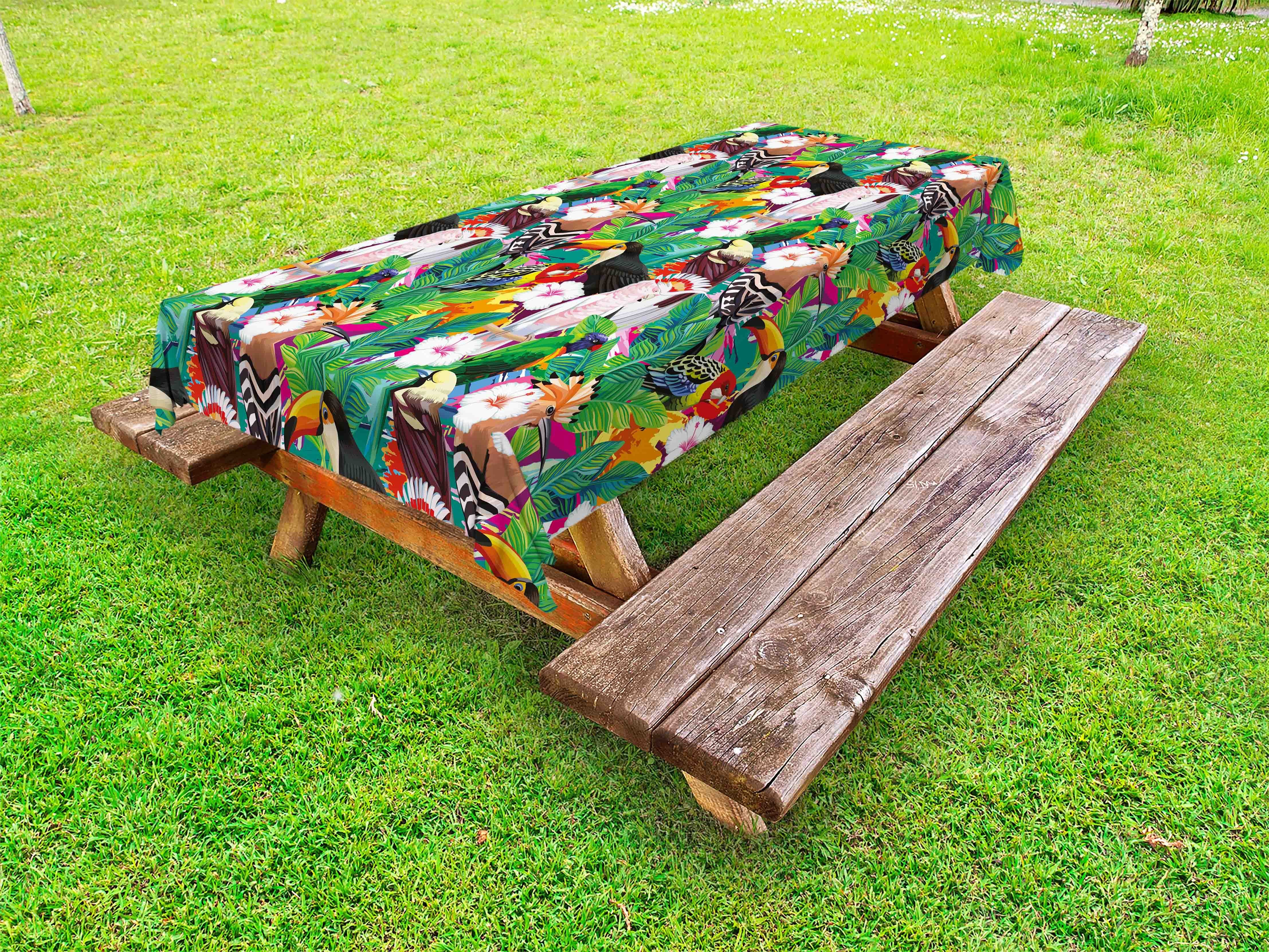Abakuhaus Tischdecke dekorative waschbare Picknick-Tischdecke, Bunt Exotische Tiere und Blumen