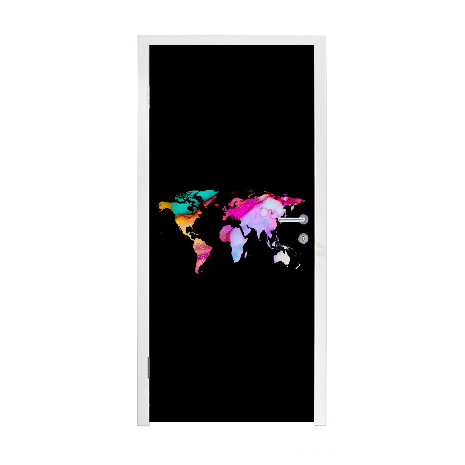 Tür, St), Matt, Aquarell, 75x205 - Farbe Türtapete bedruckt, Weltkarte MuchoWow cm für (1 - Fototapete Türaufkleber,