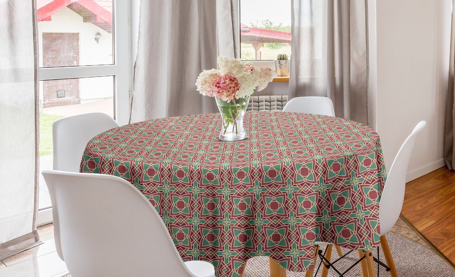 Abakuhaus Tischdecke für Ethnisch Dekoration, Kreis Tischdecke große Rahmen Esszimmer Blüten- Abdeckung Küche