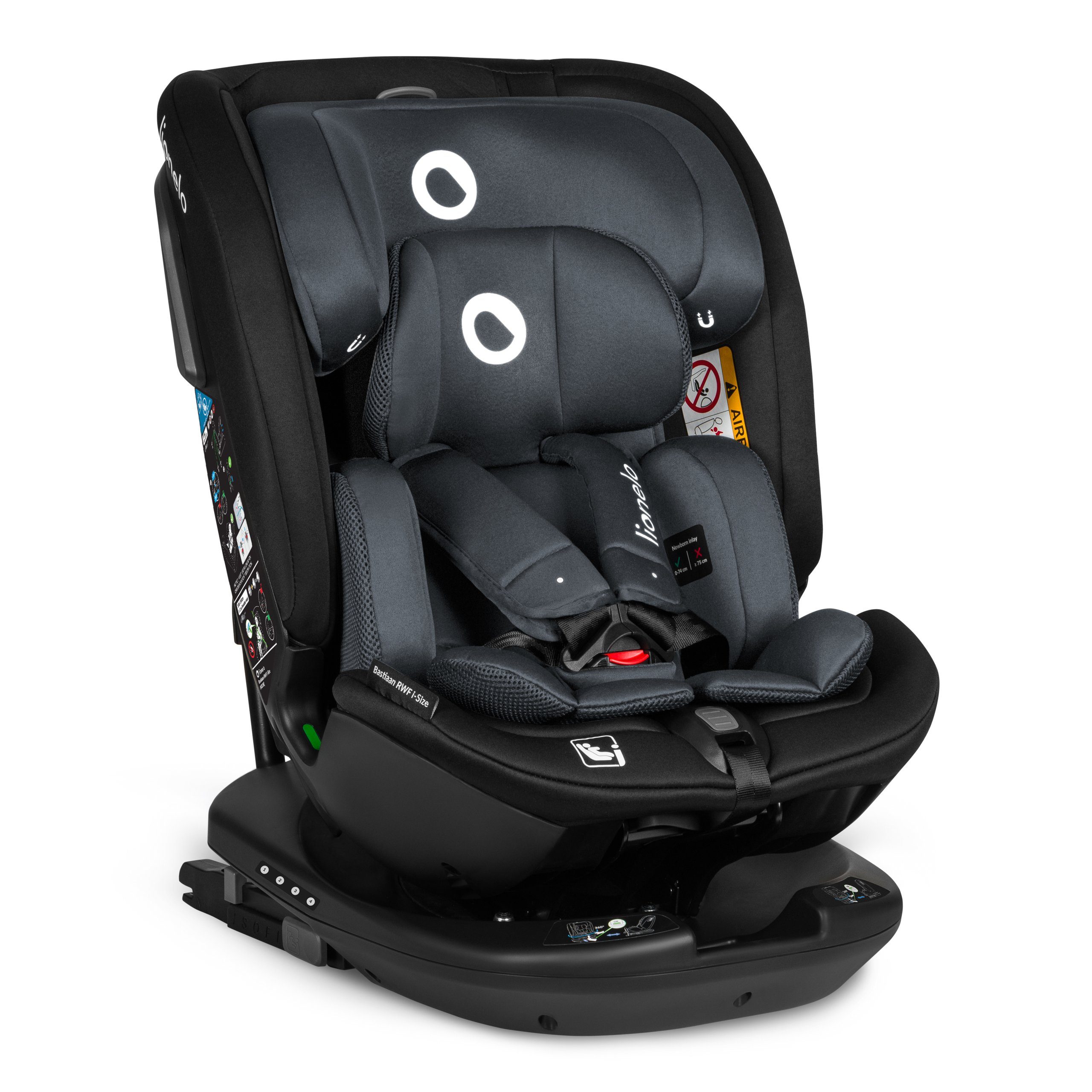 lionelo Autokindersitz Bastiaan RWF i-Size, ab: ab 0, bis: bis 150 cm (36kg), ab: 0,00 kg, bis: 36,00 kg, (Set), 4 Sitze in 1/360' drehbare Basis / ISOFIX / Top-Tether