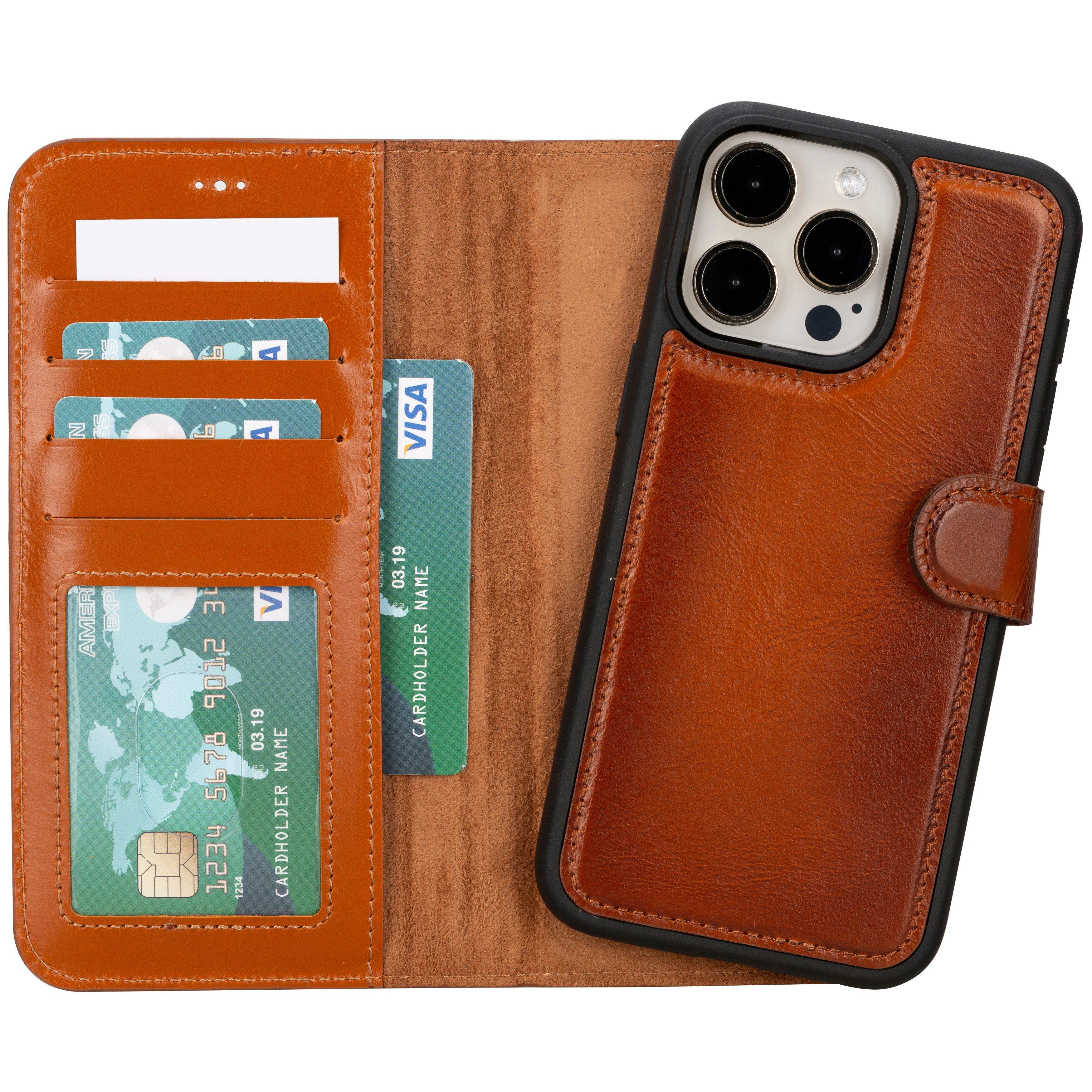 Renna Leather Handyhülle iPhone 16 Alle Modelle Echtes Leder abnehmbare Handyhülle Klapphülle