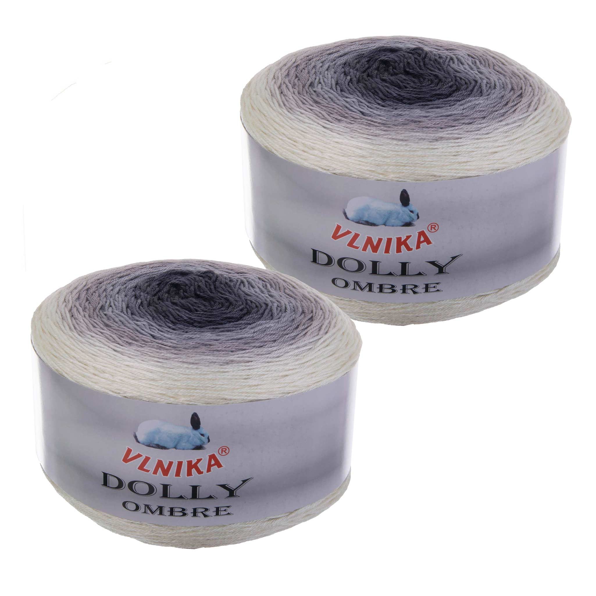 VLNIKA 2 x 250g Dolly Ombre Farbverlaufsgarn Bobbel Strickgarn Häkelwolle Häkelwolle, 875 m (2 Knäuel je 250g), creme-grau
