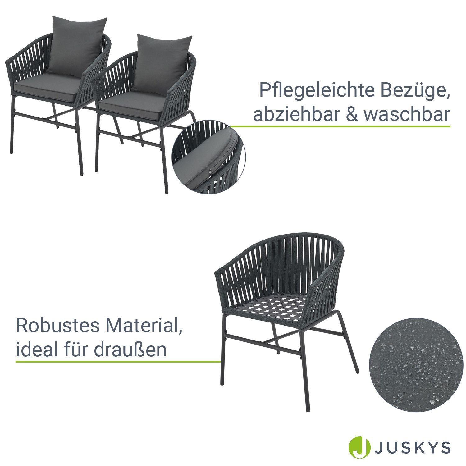 Juskys Gartenstuhl, wetterfest, bis zu 160 kg belastbar, inkl. Sitz und