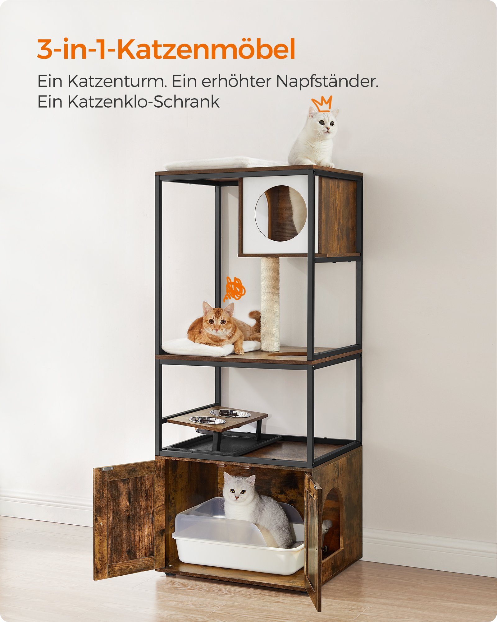 FEANDREA Kratzbaum, 3-in-1, mit Katzenklo-Schrank, erhöhter günstig online kaufen