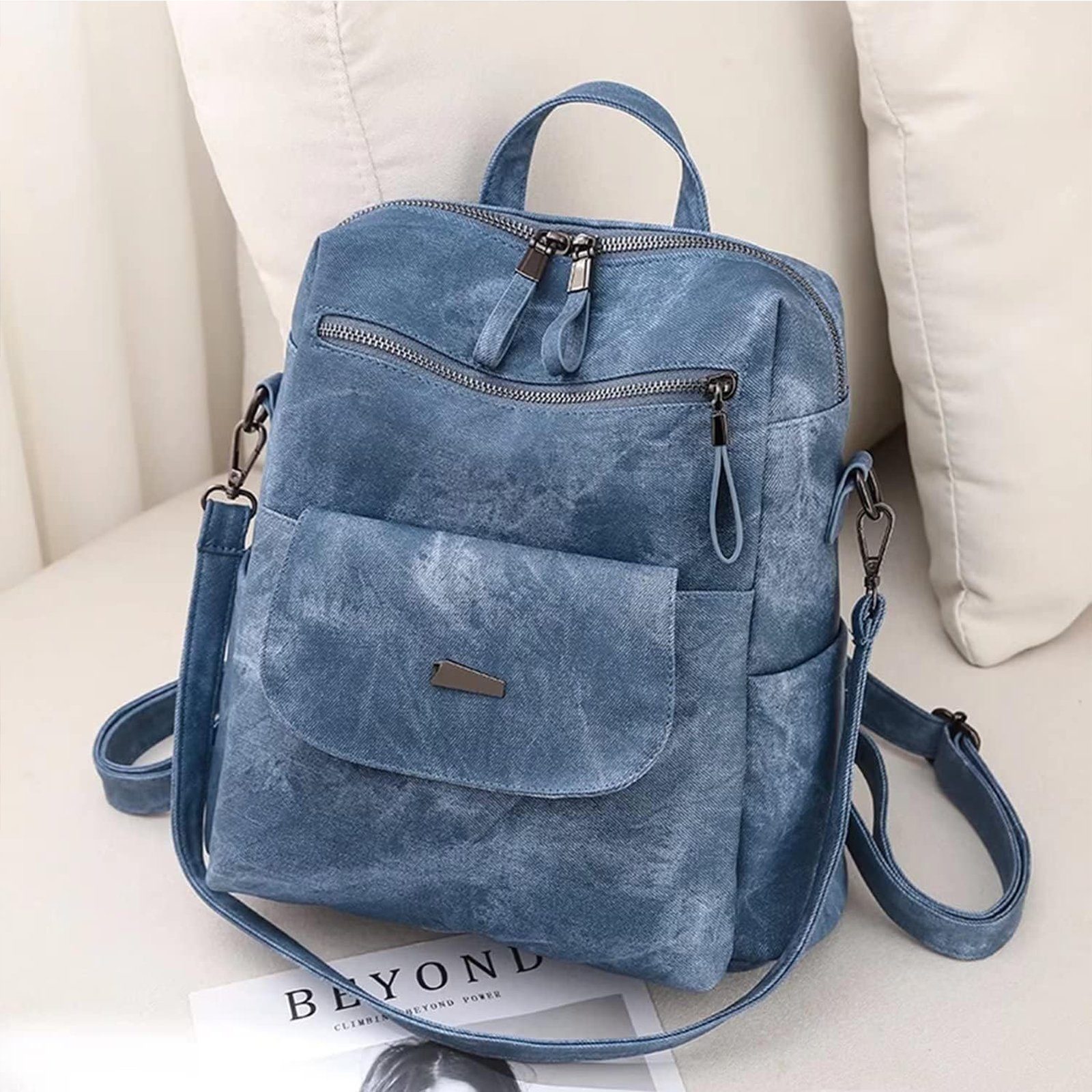 Schultertasche, Teenager Arbeit Lederrucksack Herren Freizeit Reisen Laptoprucksack Tasche, Leder Notebook CM, Schule Reiserucksack Vintage, Laptop Rucksack Rucksack), Jungen für REDOM (30x28x15 Blau Schulrucksack Business Damen