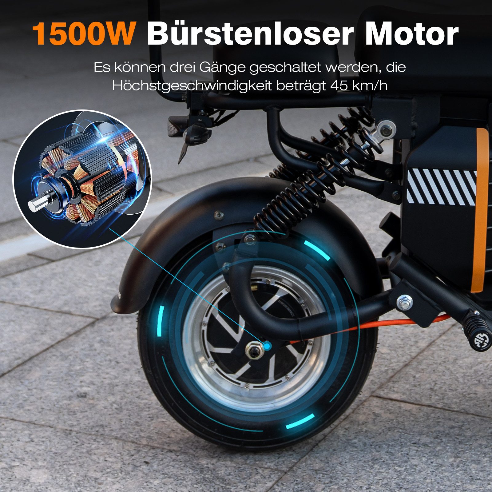 EVERCROSS TECH Electric Scooter 48V-25Ah, AM License, 1500W, 60km/h, 45km/h, LED Display, Turn Signals, Remote Key, Alarm System, Dual Shock Absorbers