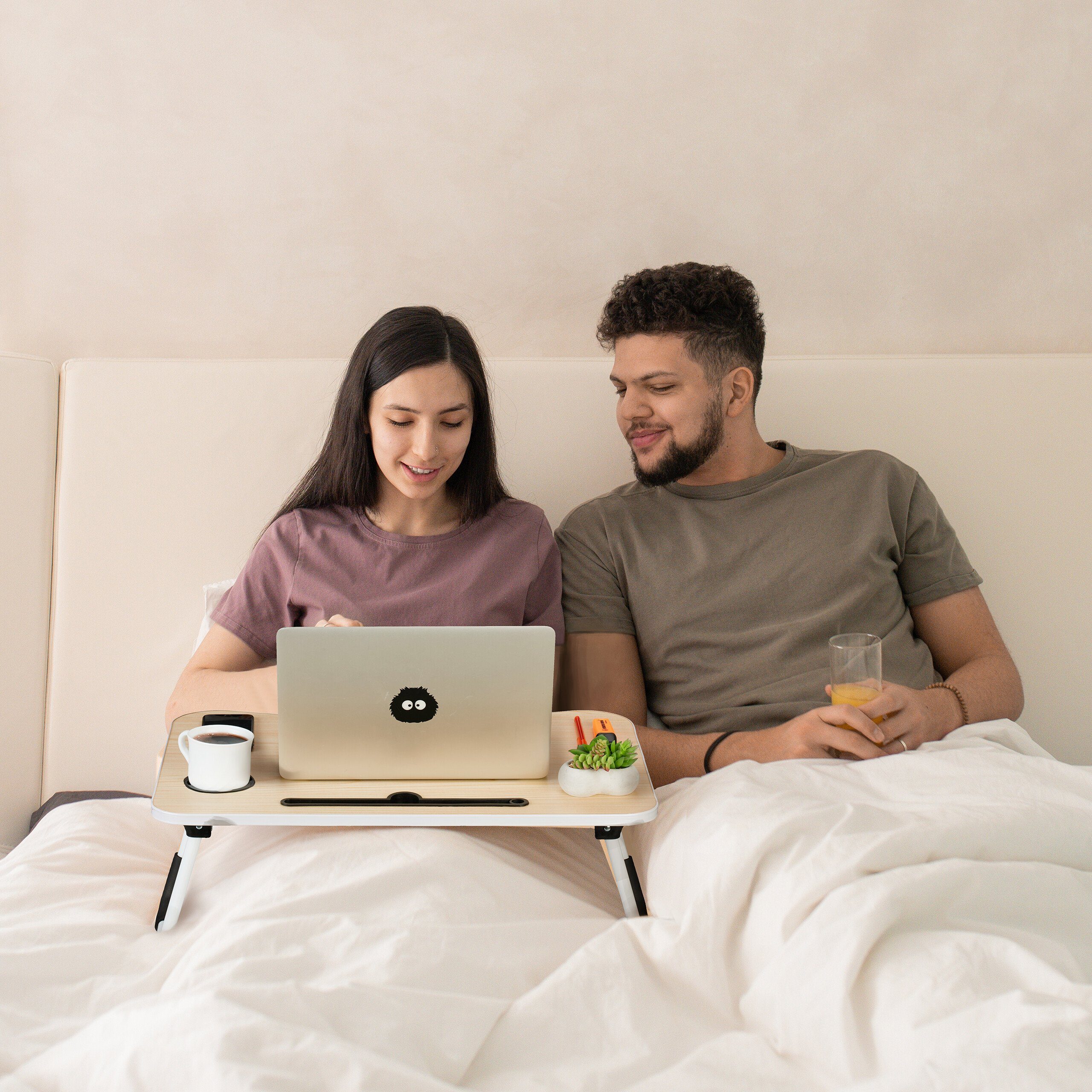 relaxdays Laptoptisch mit Tablet & Getränkehalt