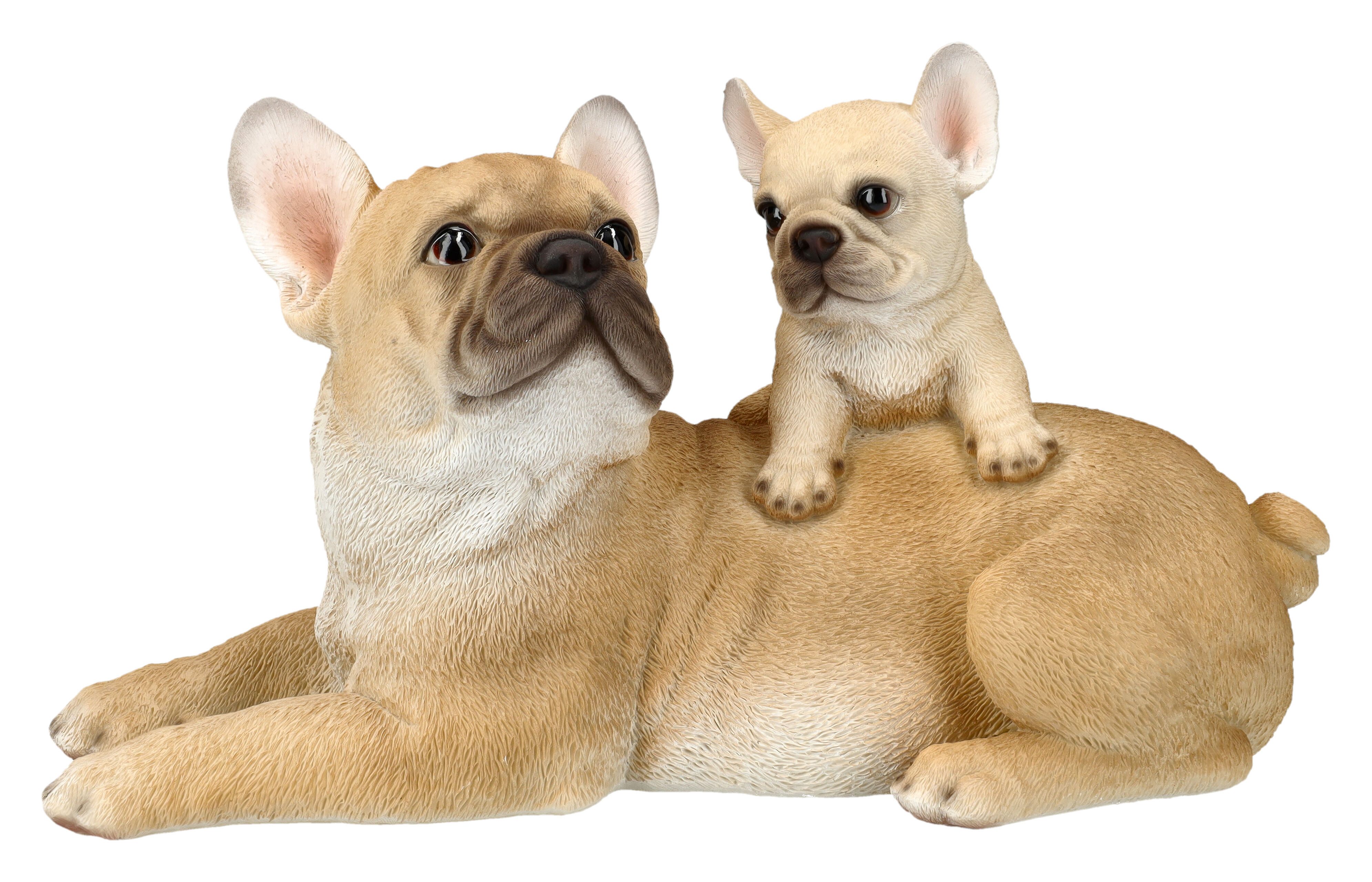Figuren Shop GmbH Gartenfigur Gartenfigur Hunde - Französische Bulldogge mit Welpe - Dekofigur Deko