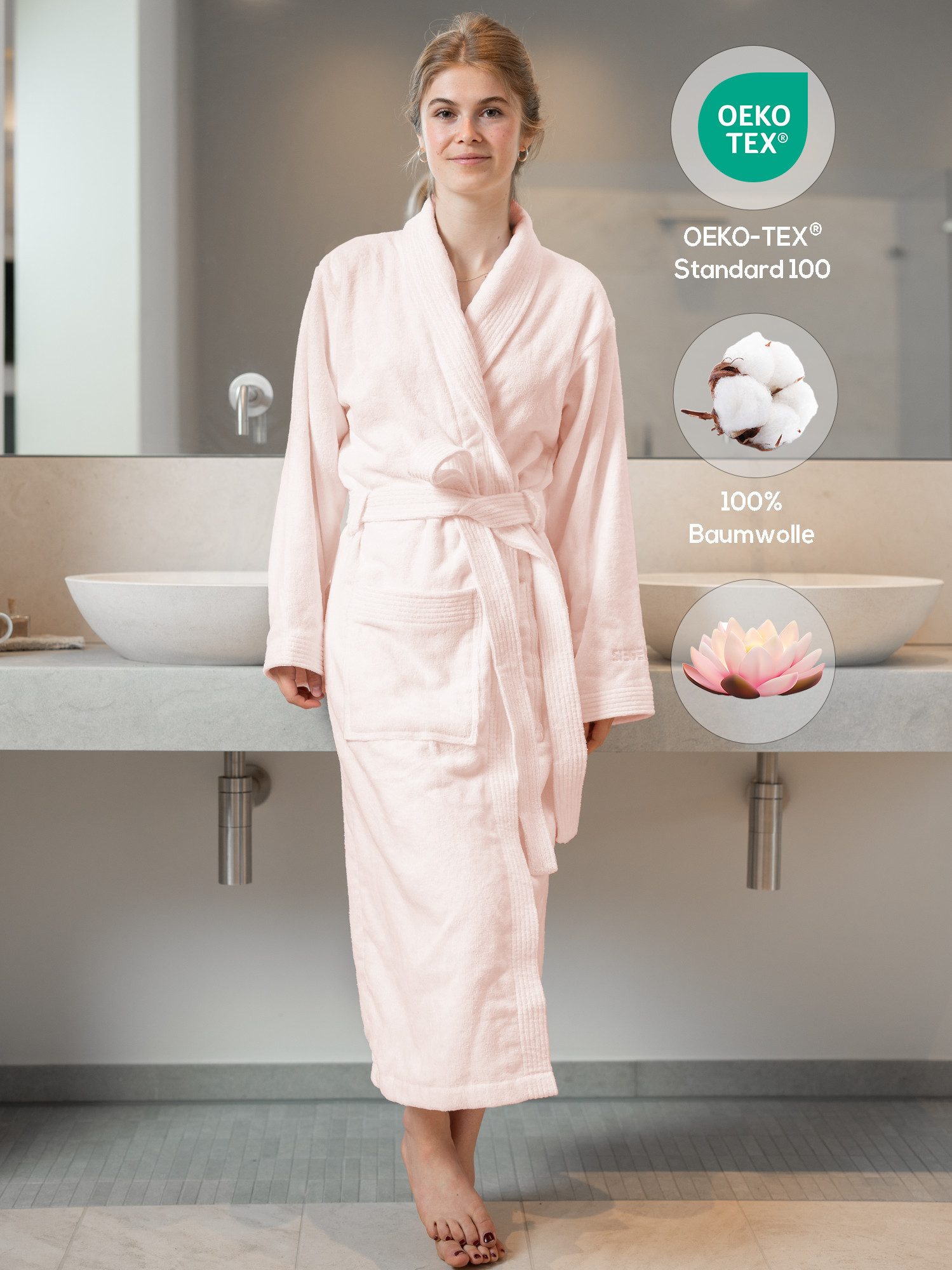 SIEGENTHAL Damenbademantel Damen Bademantel Frottee Velour Schalkragen Flau günstig online kaufen