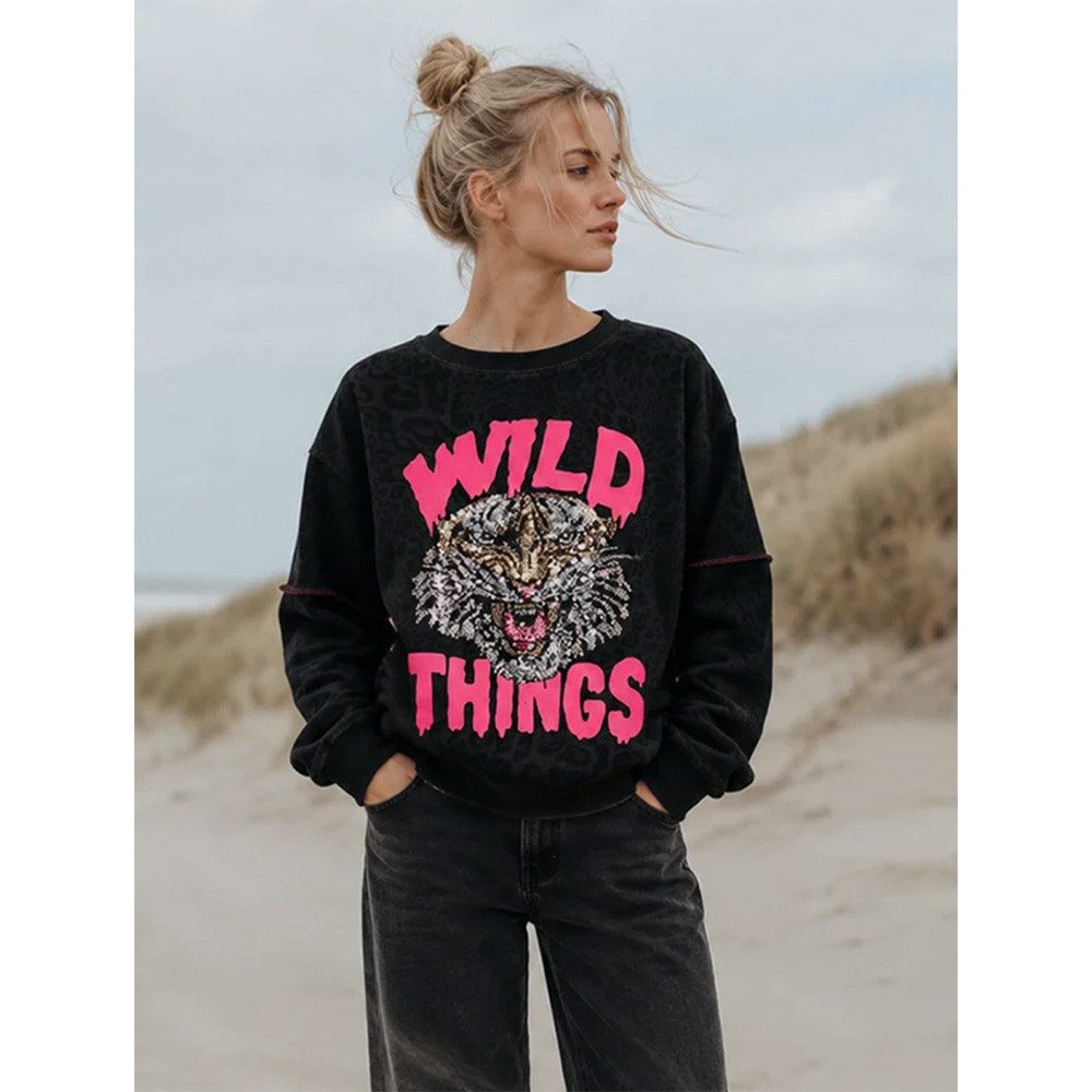 Miss Goodlife Sweatshirt MISS GOODLIFE Damen Roundneck MG15060 „Wild Things“ – Grau/Schwarz