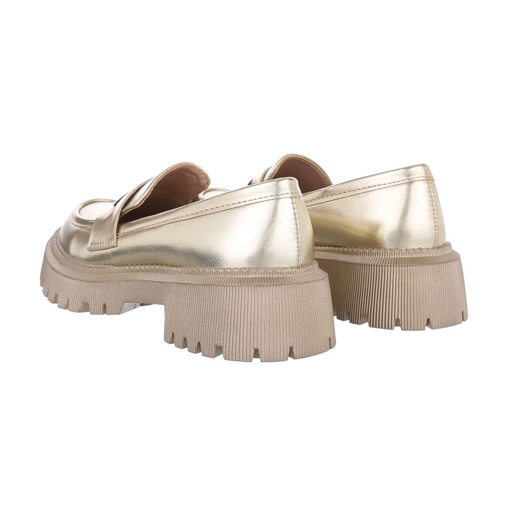 Ital-Design Damen Mokassins Freizeit Slipper (84018731) Blockabsatz Mokassins in Gold – Bild 3 von 4