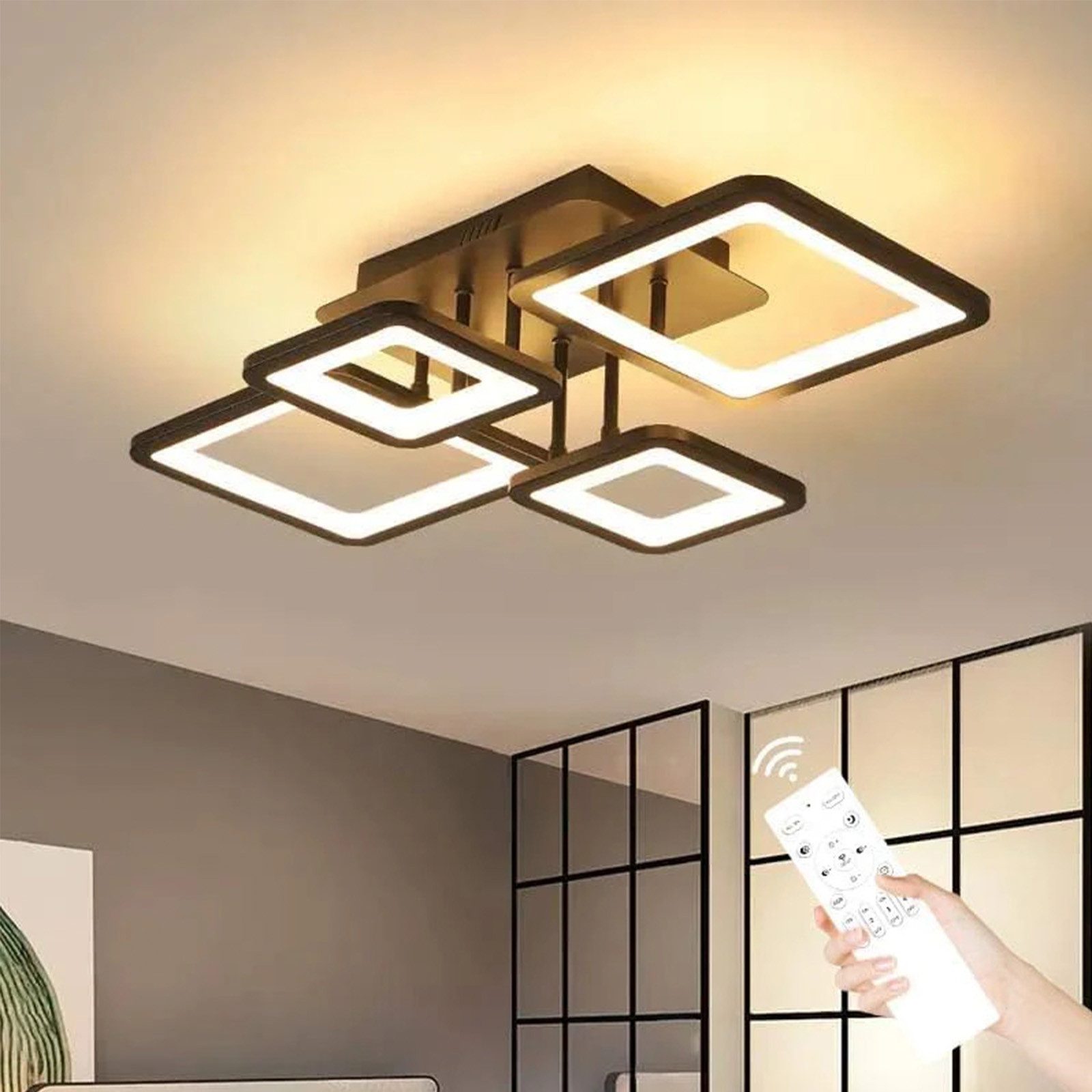 Riserva Deckenleuchten LED Deckenleuchte Schwarz 54W Stufenlos Dimmbar mit Fernbedienung, LED wechselbar