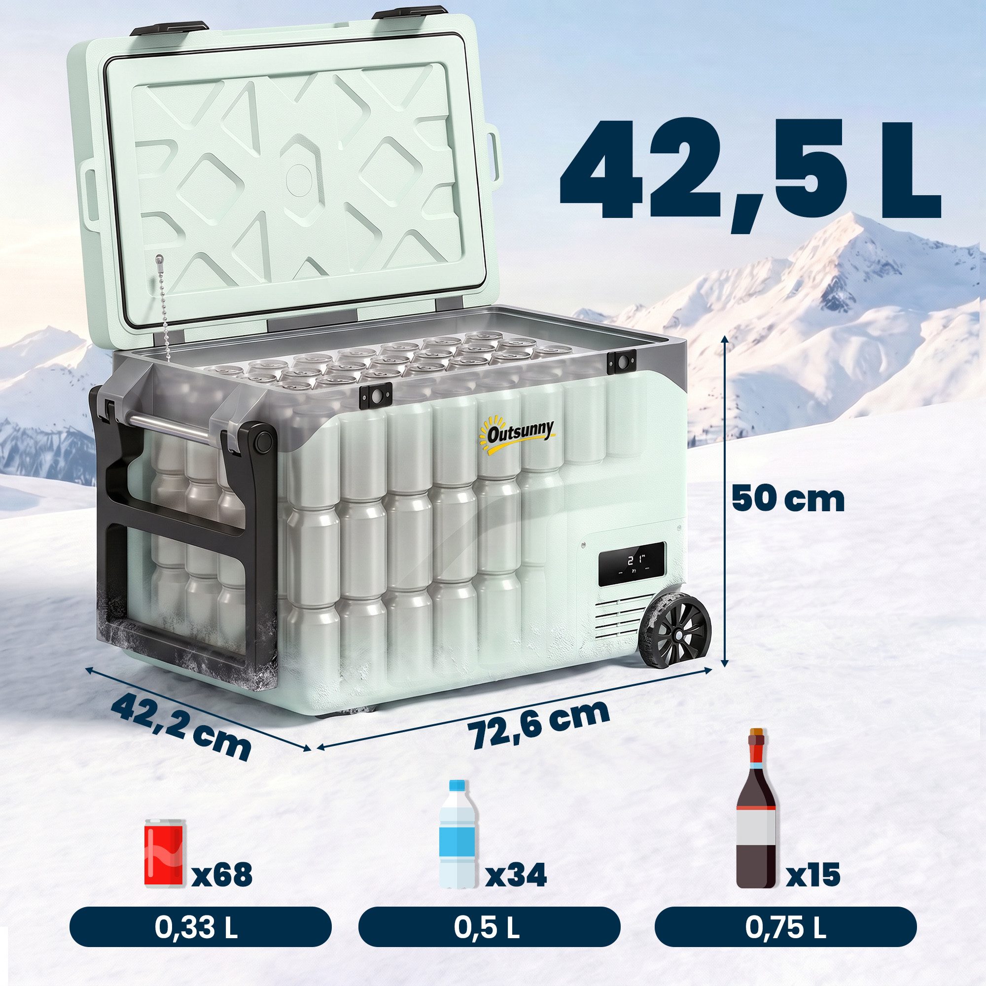 Outsunny Kühlbox Kompressor Leise elektrisch Kühlschrank bis -20℃ mit Bluetooth, 42 l, für Auto LKW Reisen Grün