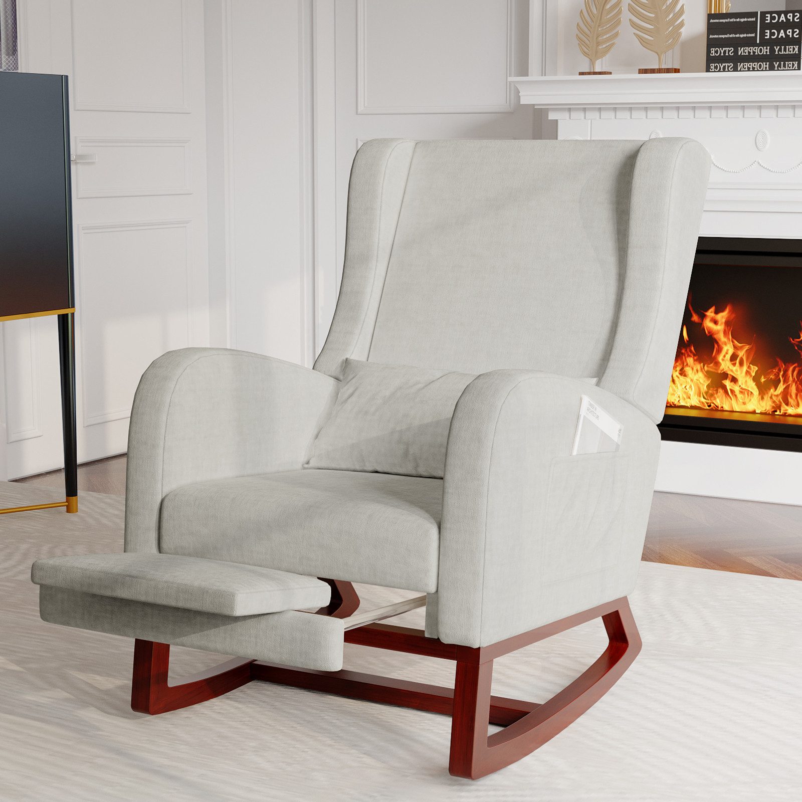 FUROKOY Schaukelstuhl Stillsessel Relaxsessel mit Holzsockel Fußstütze Verd günstig online kaufen