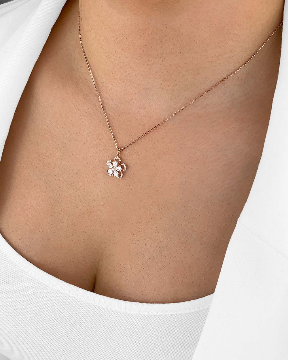 DANIEL CLIFFORD Kette mit Anhänger 'Linea' Damen Halskette Silber 925 18k Roségold Blüten Anhänger (inkl. Verpackung), größenverstellbare Silberkette vergoldet  – Bild 4 von 5