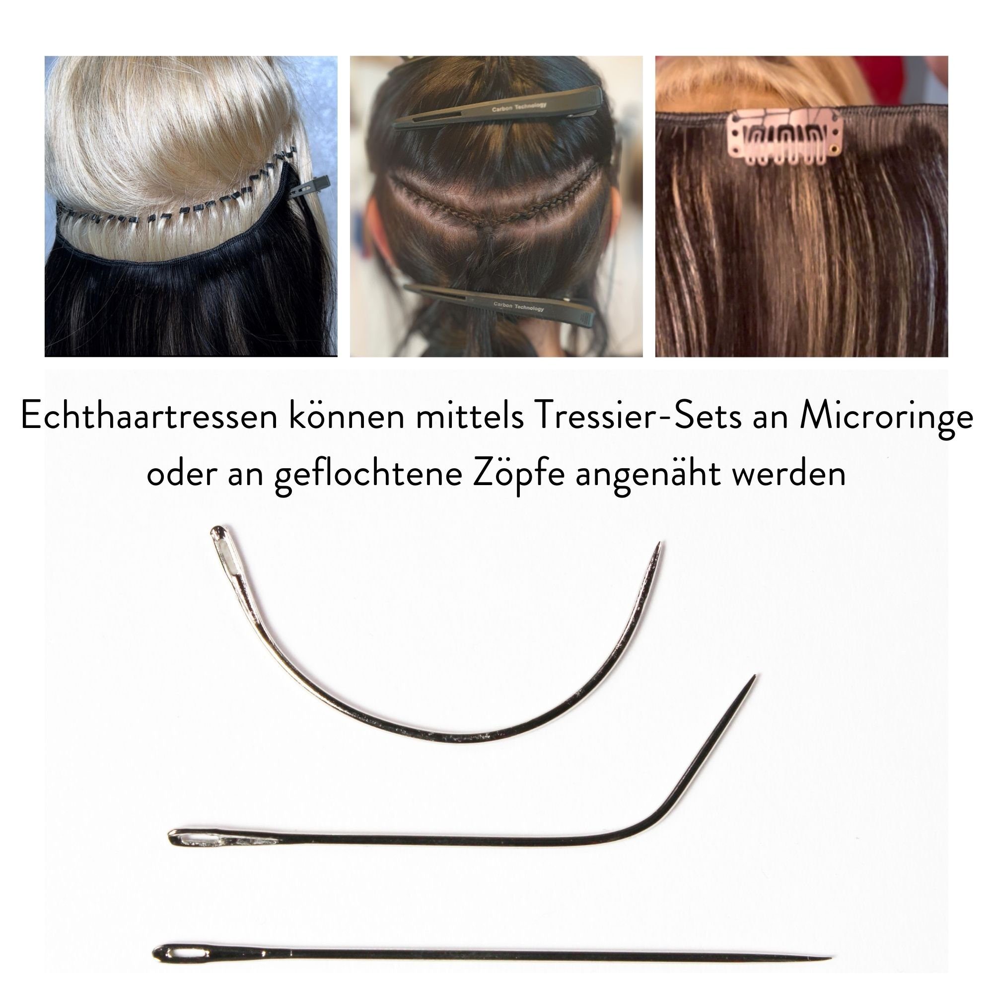 hair2heart Echthaar-Extension Tressier Set Extension Schwarz Haarverlängerungen Tressen für