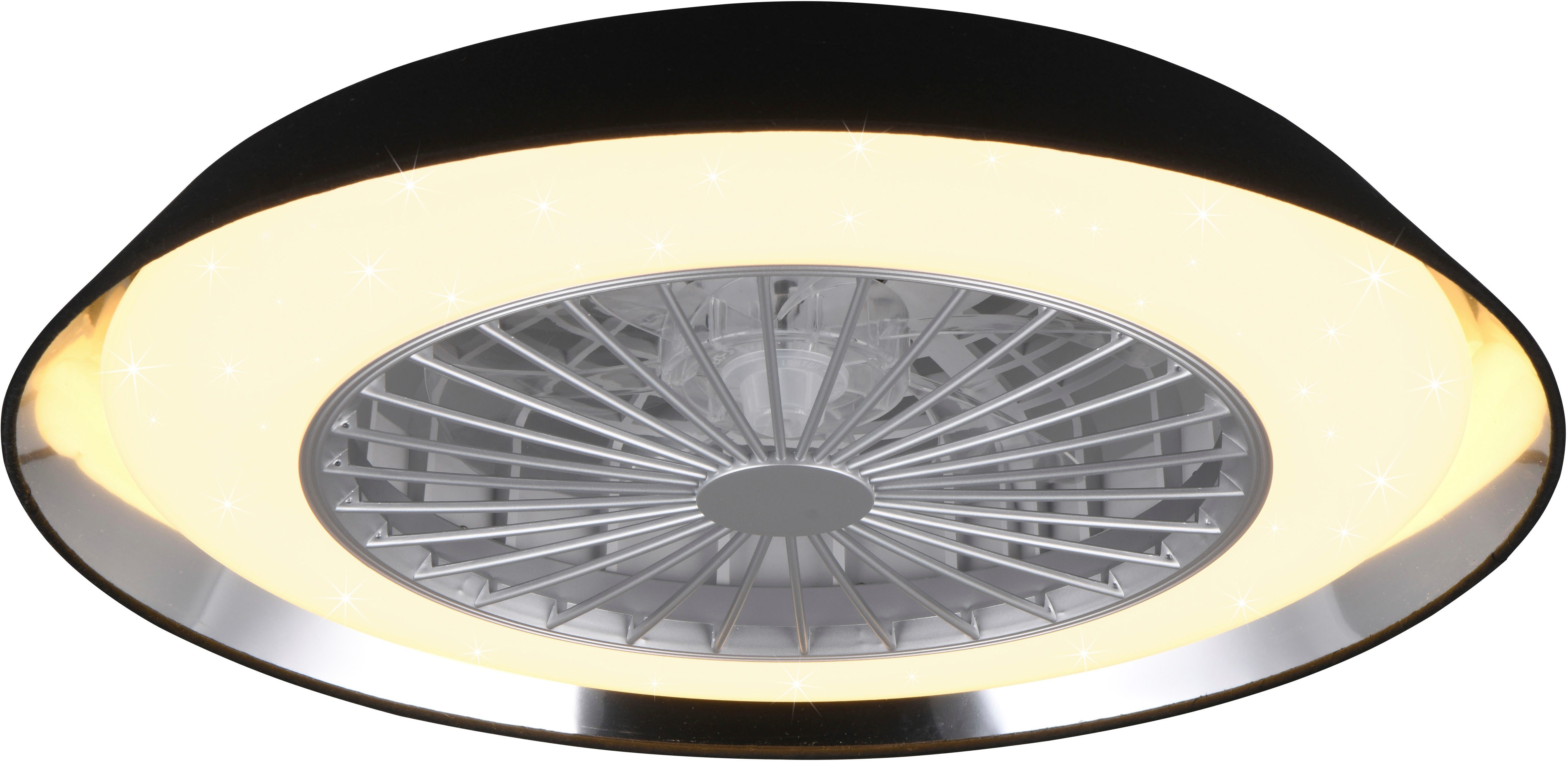 TRIO Leuchten LED Deckenleuchte VARBERG Deckenventilator mit Beleuchtung, mit Fernbedienung, dimmbar, Memoryfunktion, Nachtlichtfunktion, Timerfunktion, Ventilatorfunktion, LED fest integriert, warmweiß - kaltweiß, LED Ventilator 3 Stufen Timer Memoryfunktion Lichtfarbe einstellbar